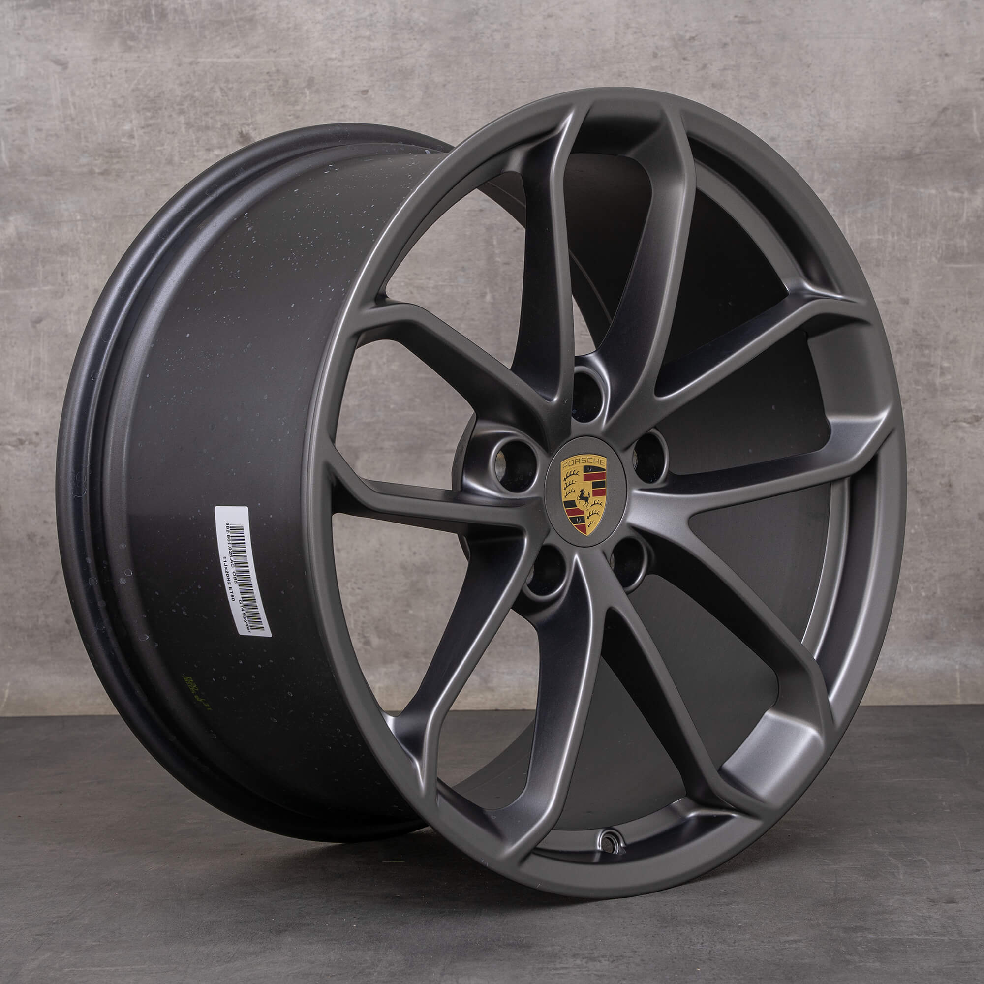 Original Porsche Cayman Wheel 20-tommers 982 718 GT4 RS bakaksel 982601025AC platinium sølv matt