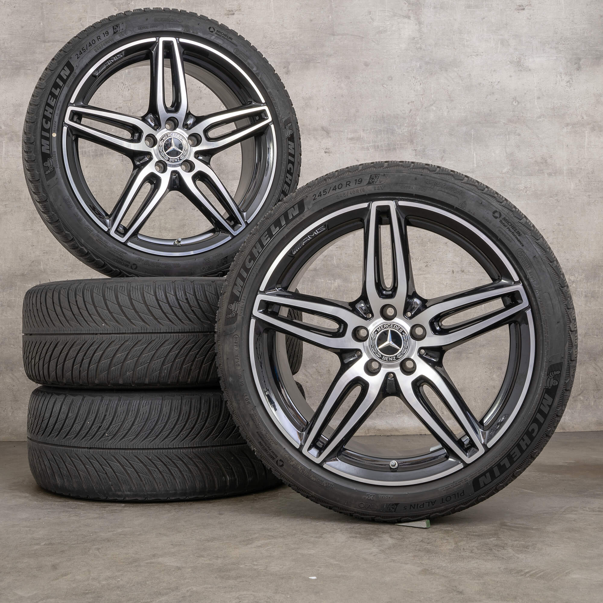 Originale AMG Mercedes Benz E-Klasse E43 E53 vinterdekk 19-tommers W213 S213 C238 A238 felger A2134013800 A2134012000 svart blank snudd