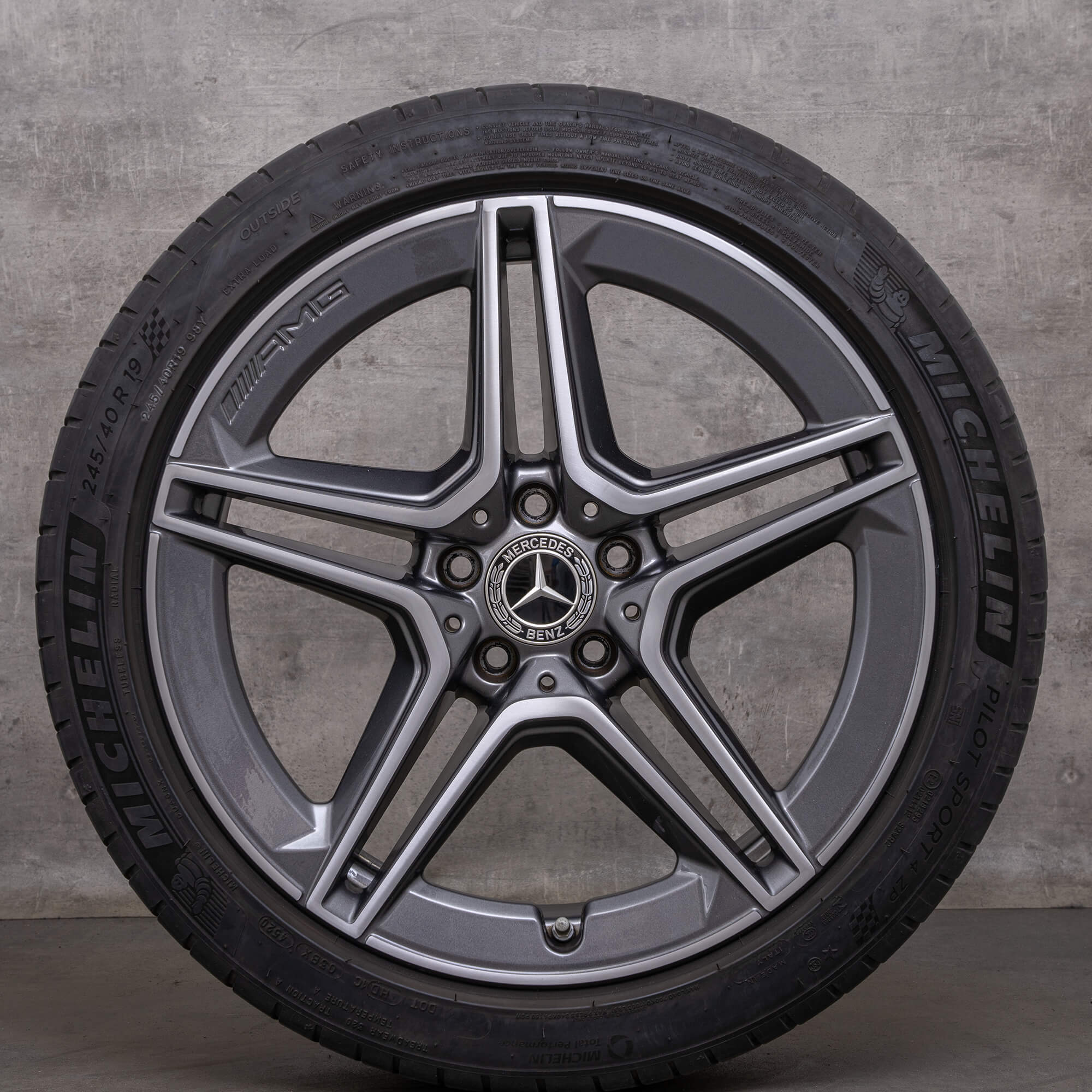 Original Mercedes Benz CLS AMG fælge 19 tommer C257 sommerhjul A2574011500 himalaya grå blank drejet