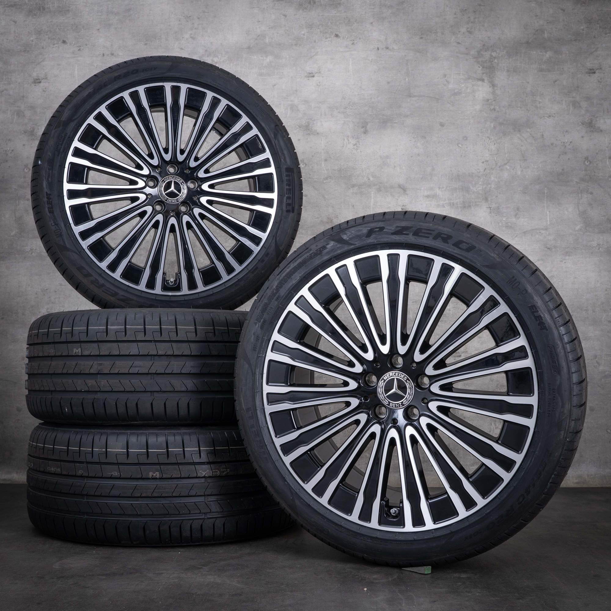 Originální 20palcové disky Mercedes-Benz EQE V295 letní kola A2954011900, černé, s diamond cut