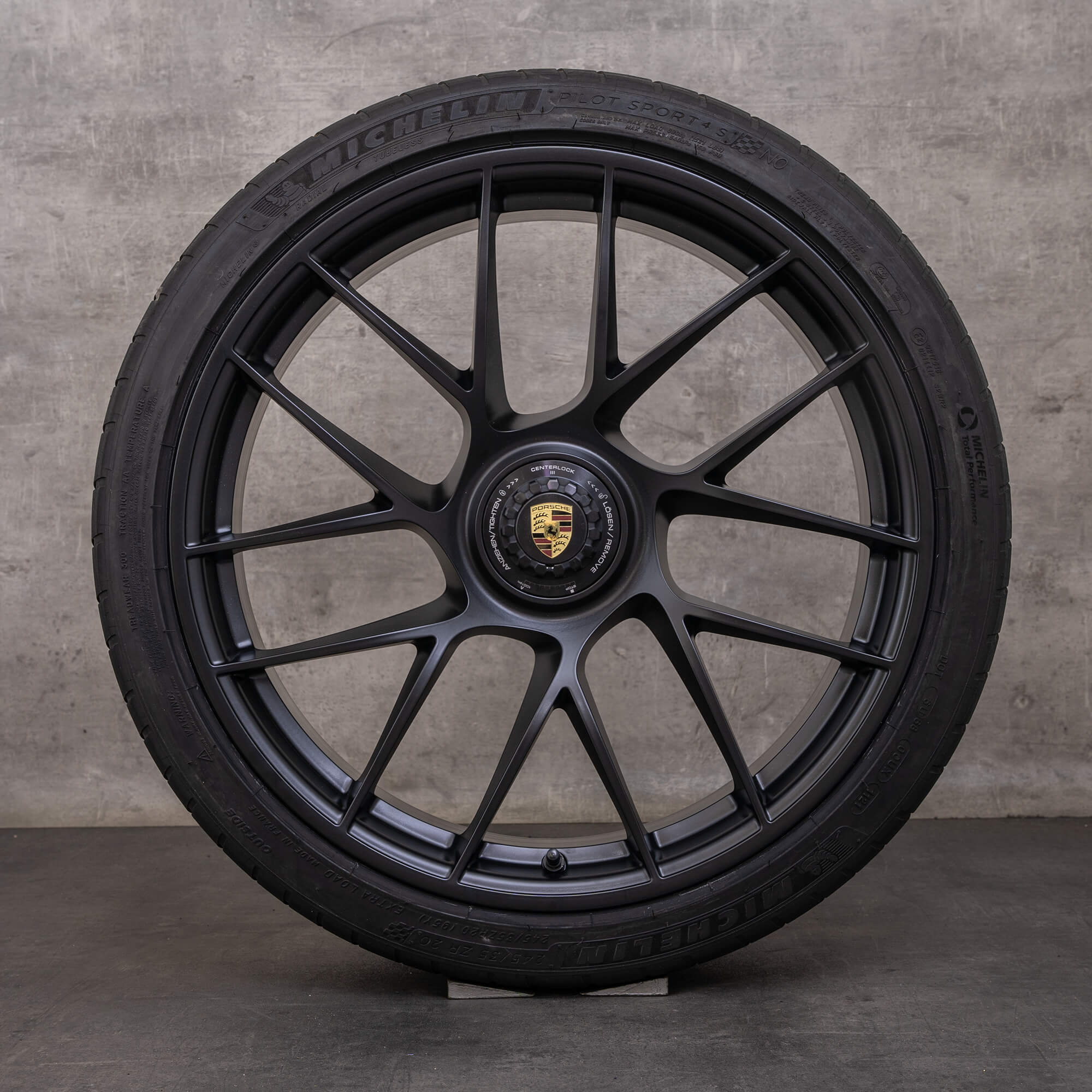 Originale Porsche 911 fælge 20 tommer 991 II Turbo S sommerdæk 99136272100 99136277100 sort mat