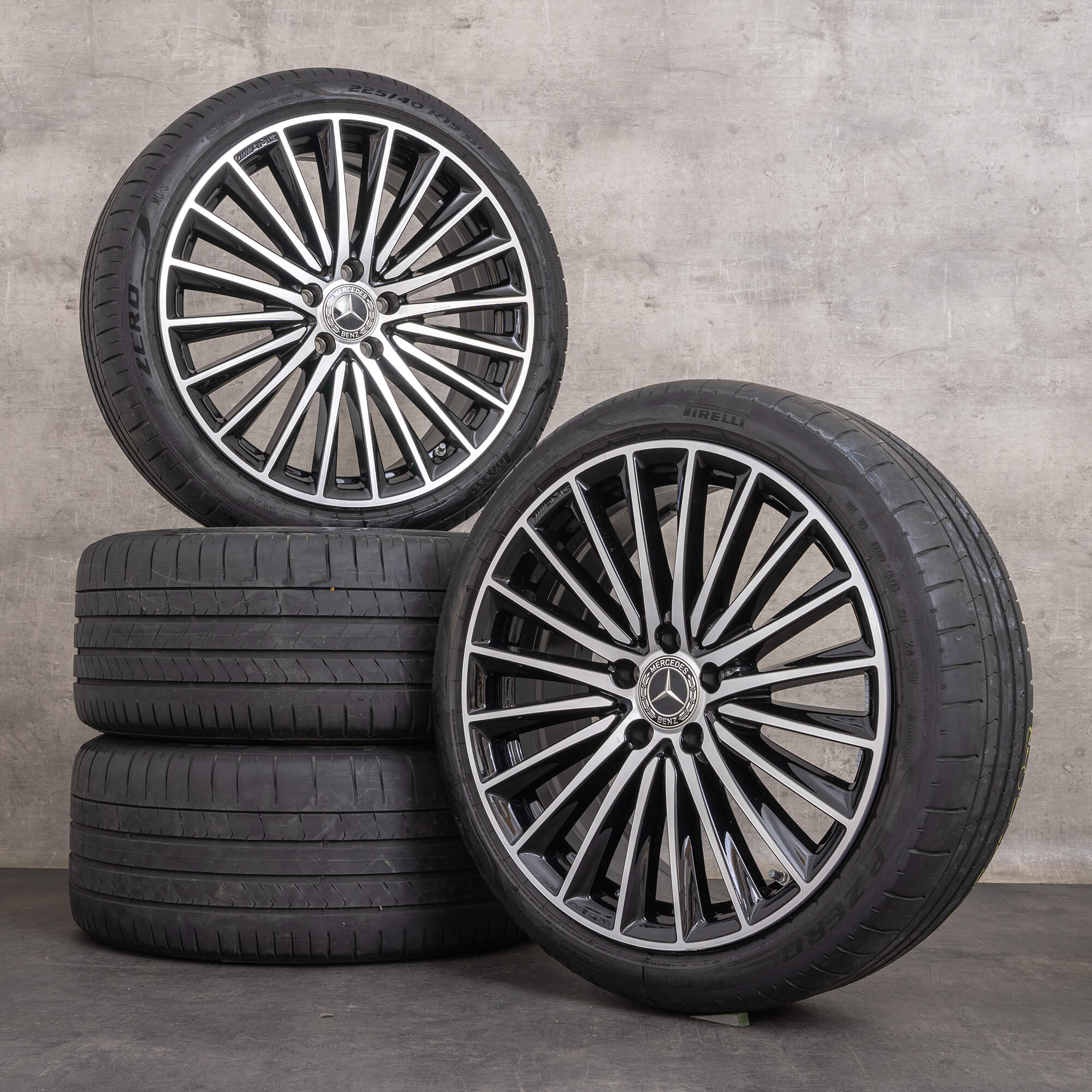 Llantas originales Mercedes Benz Clase C AMG de 19 pulgadas W206 S206 llantas verano A2064011900 A2064012000 negro brillante torneado