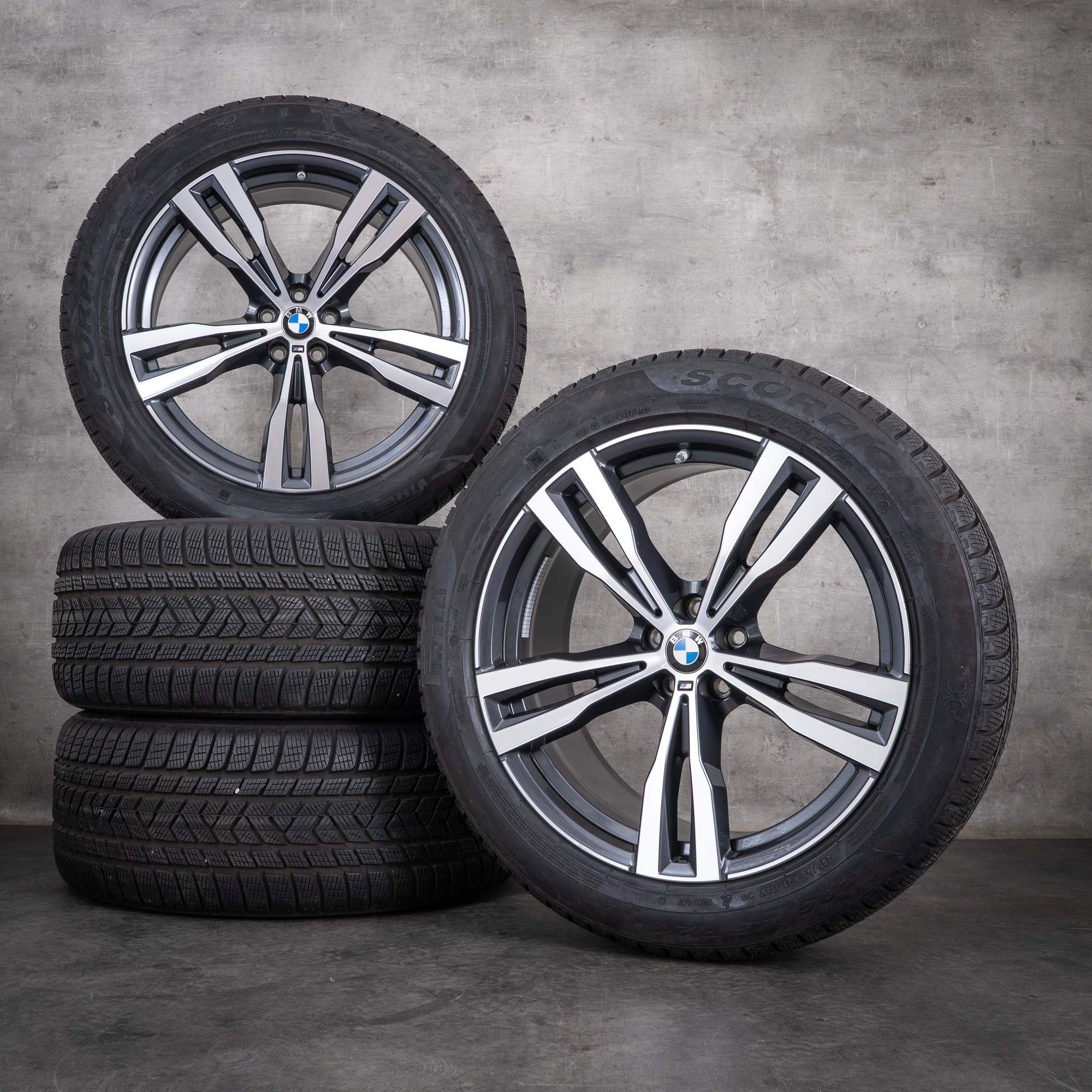 Oryginalne koła zimowe BMW X7 21 cali, felgi G07, stylizacja 754 M, 8074220, kolor midnight grey, Polerowane na wysoki połysk
