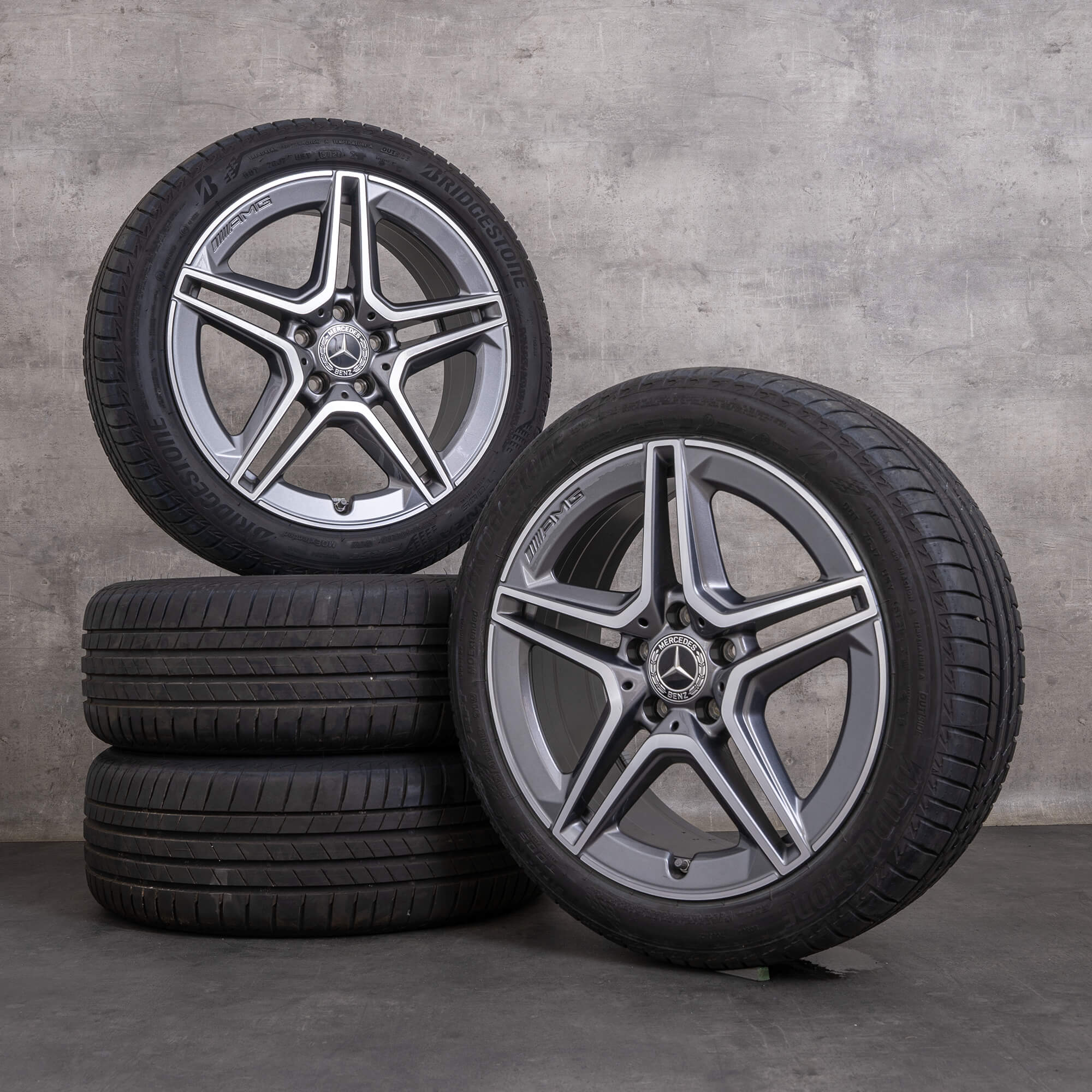 Orijinal AMG Mercedes Benz A B Sınıfı CLA jantlar 18 inç W177 V177 W247 X118 C118 yaz jantları A1774011500 himalaya gri parlak tornalanmış