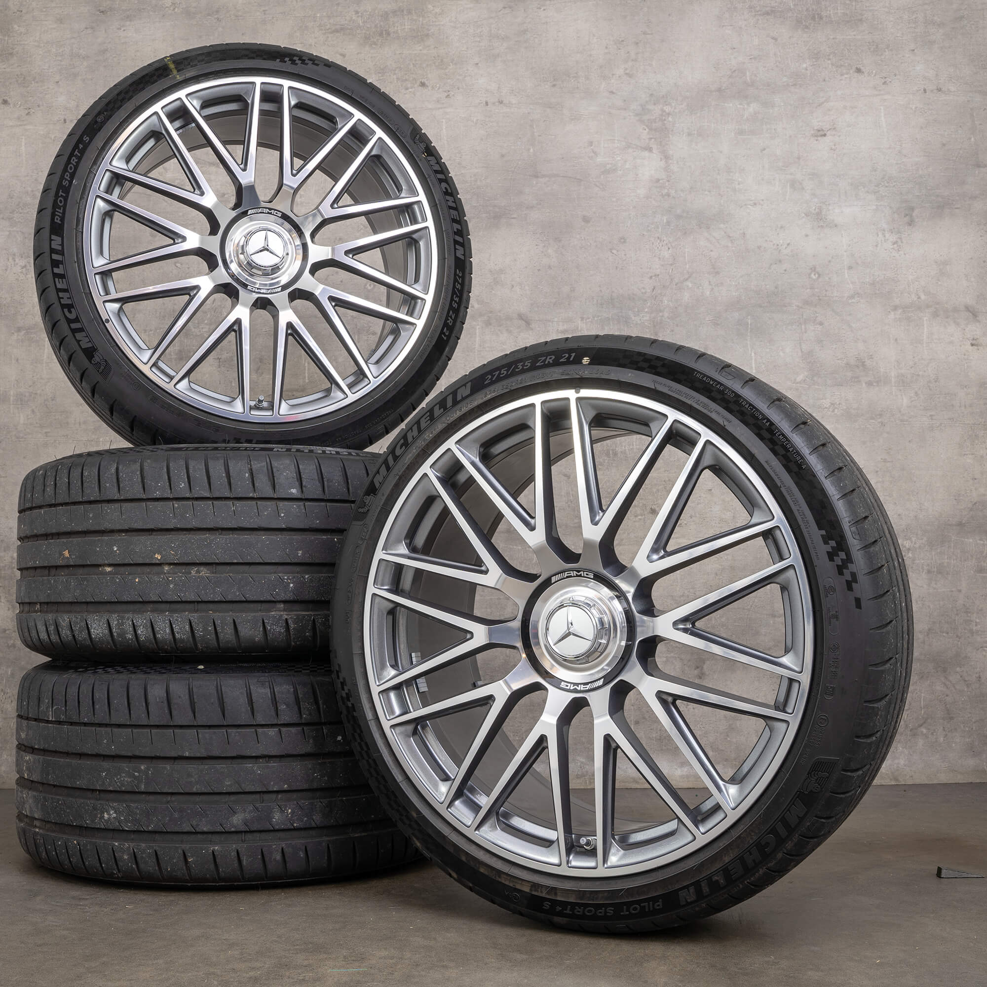 Original Mercedes Benz SL 43 SL 55 SL 63 S E Performance AMG Felgen 21 Zoll R232 Sommerräder A2324012900 A2324013000 himalaya grey glanzgedreht NEU