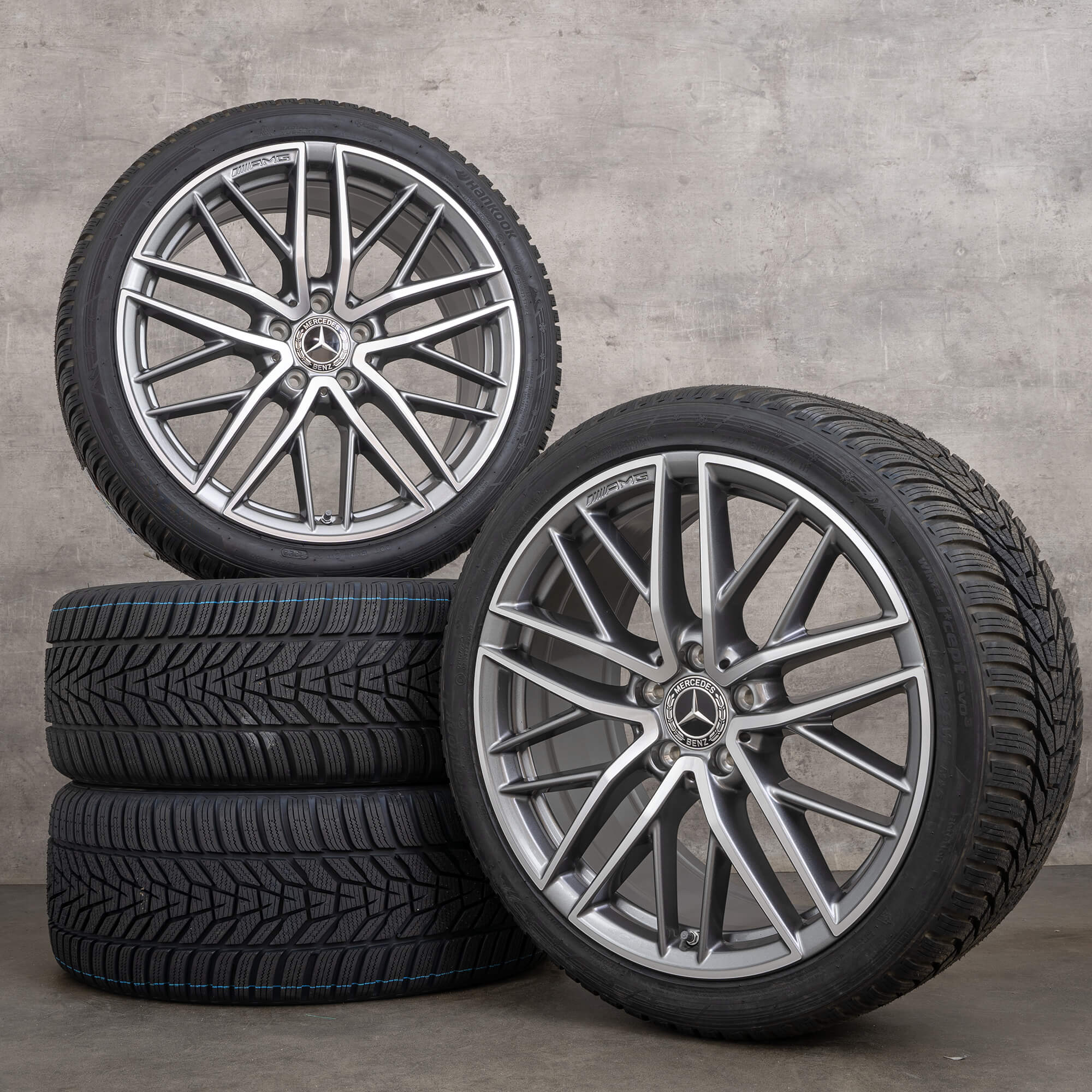 Original Mercedes Benz C-Klasse C43 AMG Winterräder 19 Zoll W206 S206 Felgen A2064012300 A2064012400 himalaya grey glanzgedreht