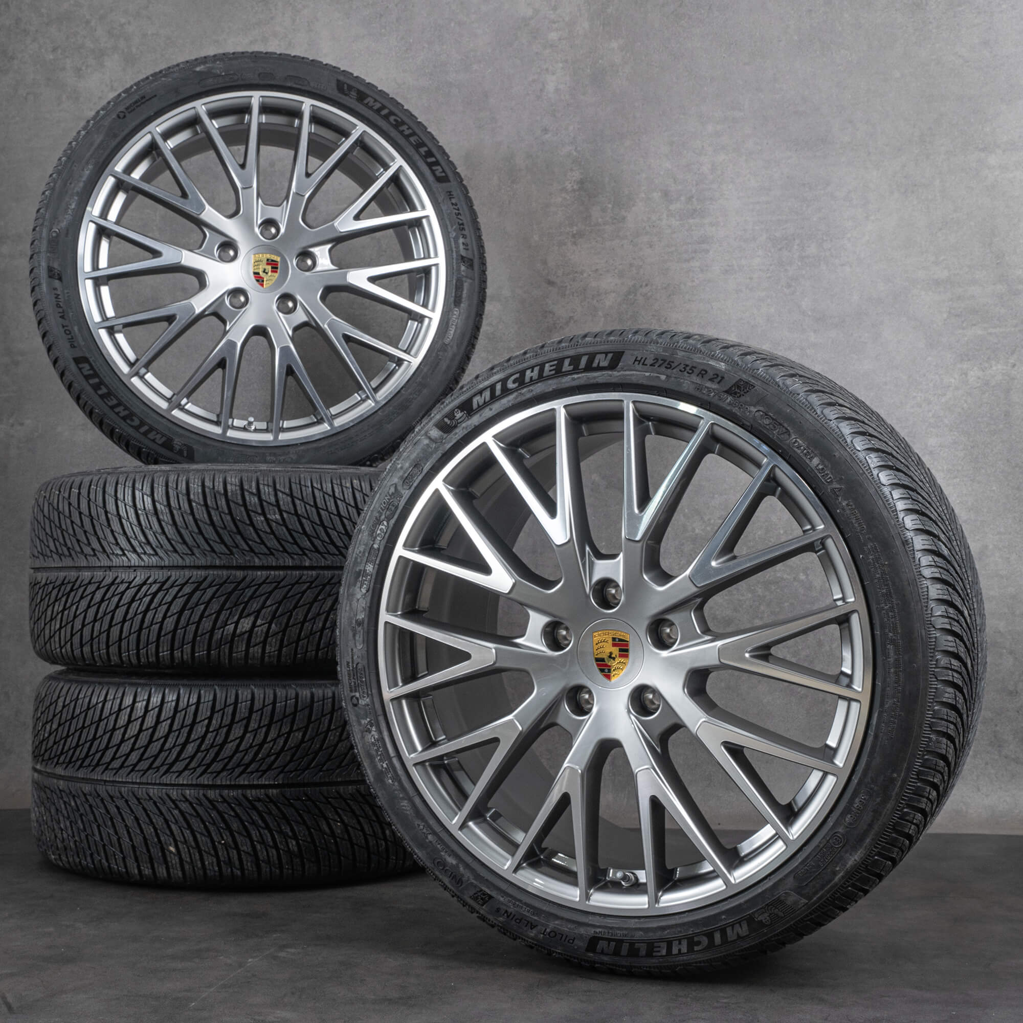 Jantes e pneus inverno originais Porsche Panamera de 21 polegadas 976 jantes 976601025AB 976601025AA prata platina