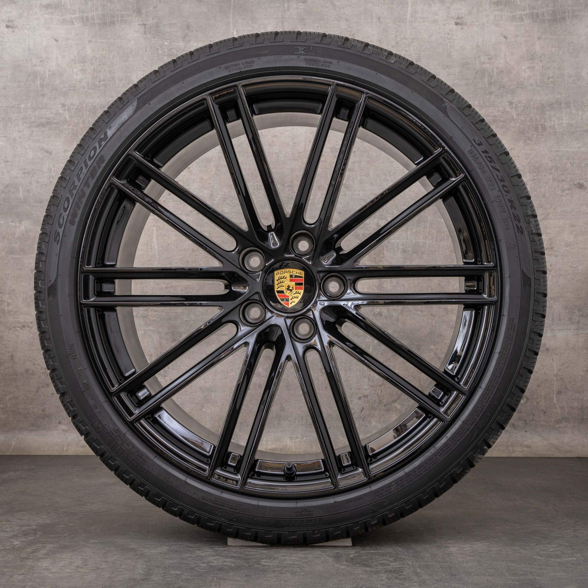 Oryginalne felgi Porsche Cayenne Coupe 22 cale 9YA E3 letnie koła 9Y0044640M czarne błyszczące