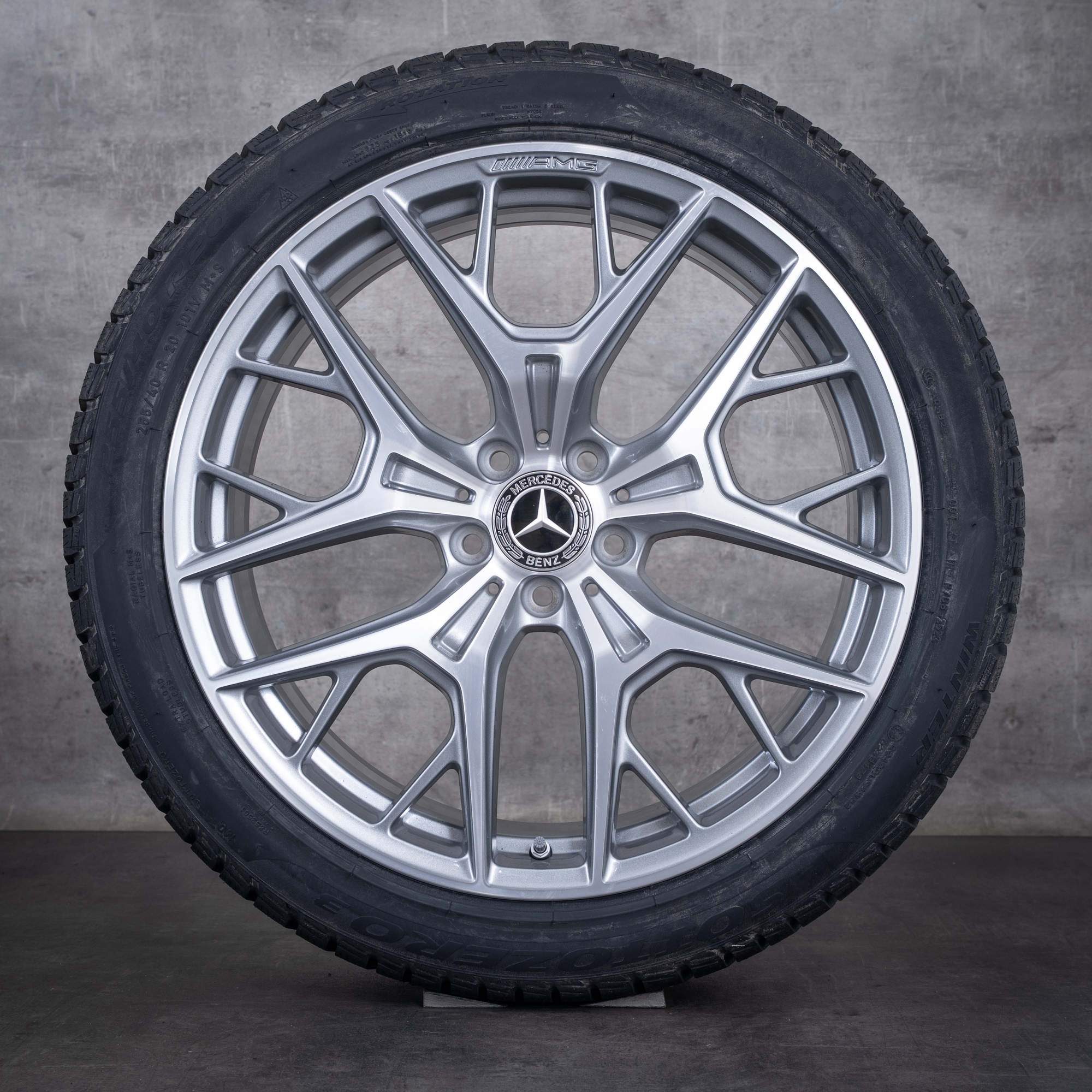 Original Mercedes-Benz S-Klass AMG vinterhjul 20 tum W223 V223 fälgar A2234018400 A2144015500 himalaya grey frontpolerad NYA
