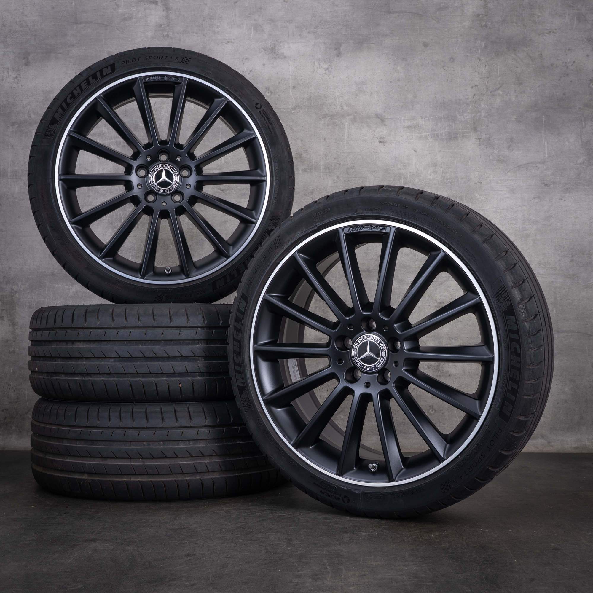 Originalfälgar till Mercedes-Benz A- och B-klass samt CLA 19 tum W177 V177 W247 C118 X118 Sommarhjul A1774011600 matt svart med frontpolerad kant