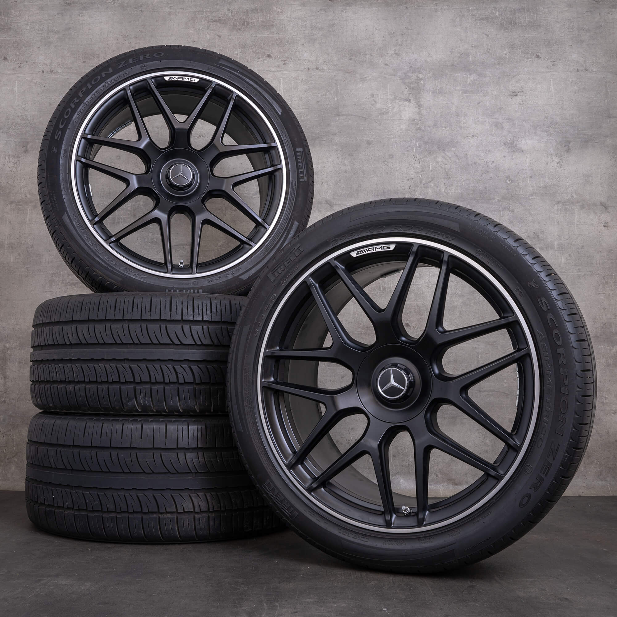 OEM Mercedes Benz G-Class G 63 AMG Rims 22 inch W465 W463A Summer wheels A4634012000 black matt glossy turned