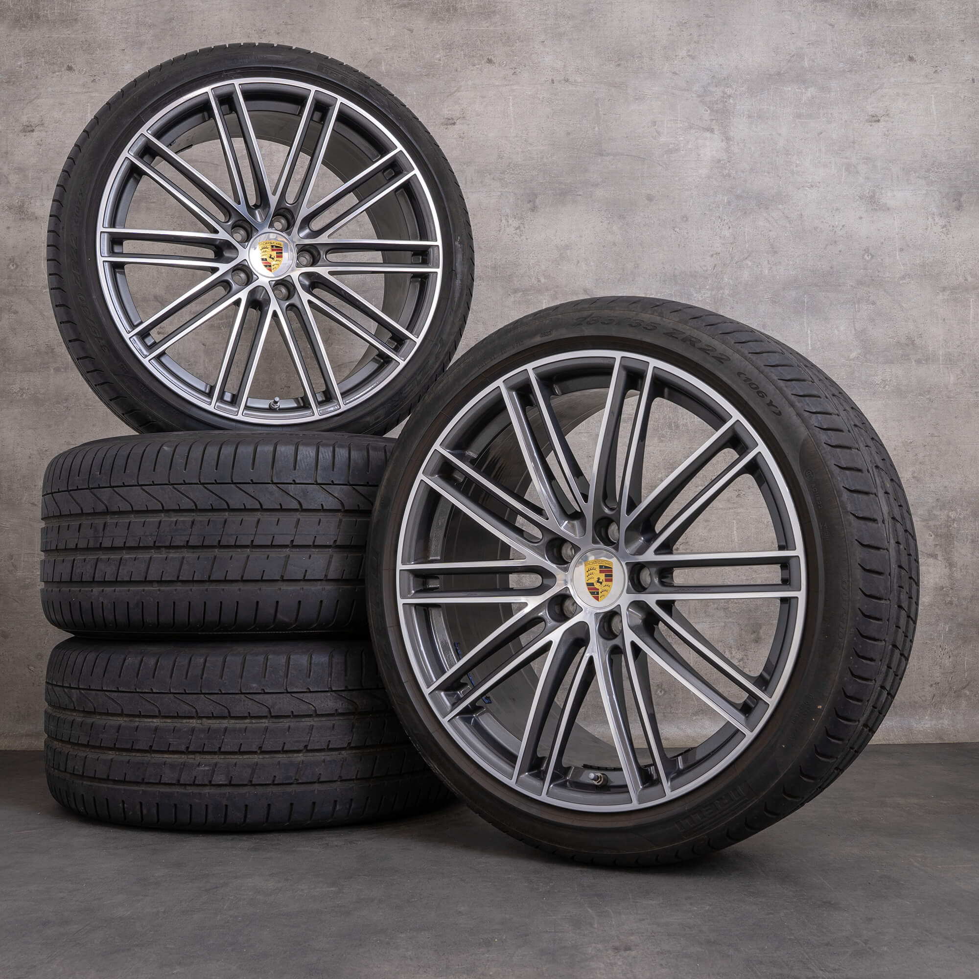 Original Porsche Cayenne Felgen 22 Zoll 9Y3 Turbo IV Coupé Sommerräder 9Y0601025BR 9Y3601025AJ titan dunkel glanzgedreht OC6