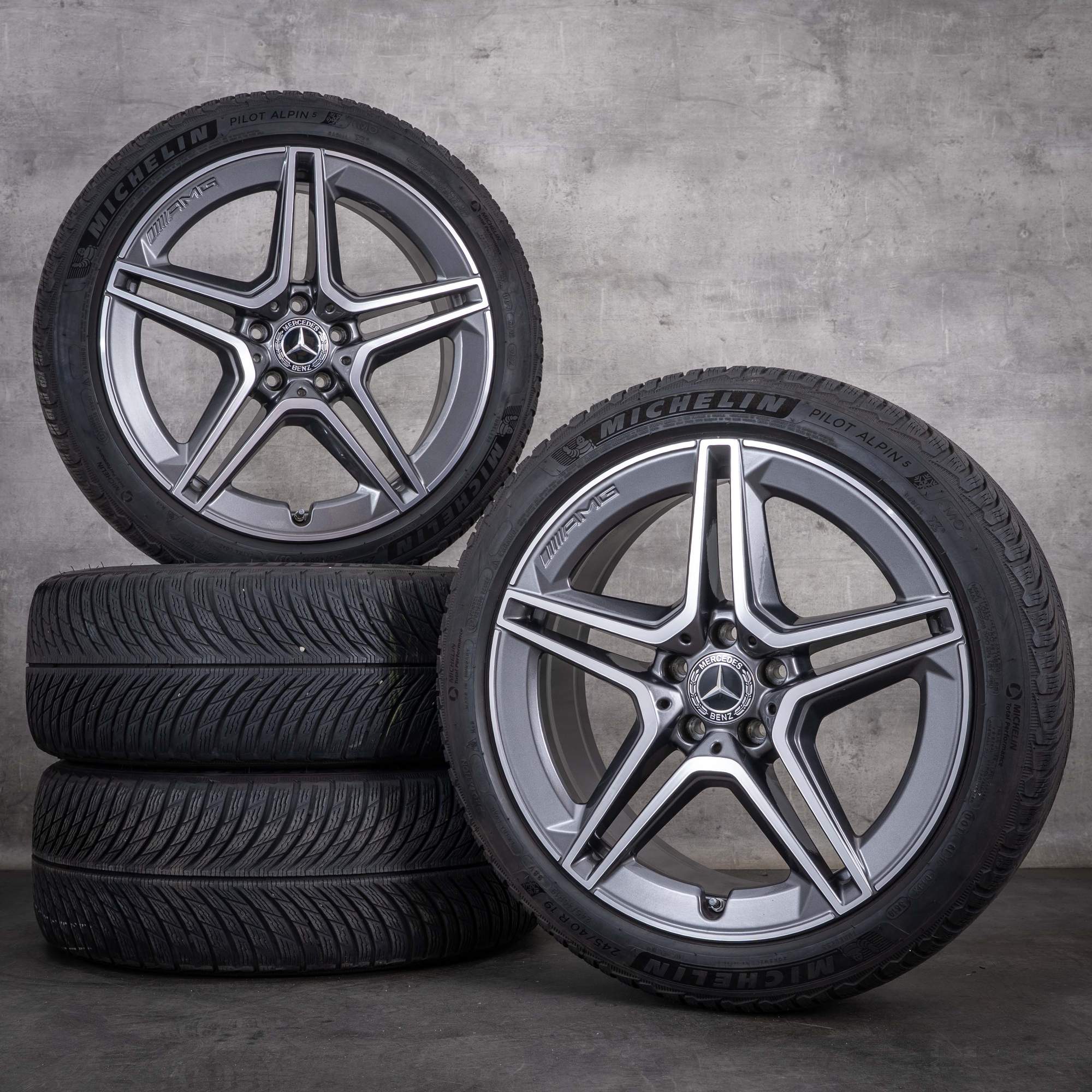 Ruote invernali originali Mercedes-Benz CLS 53 AMG 4Matic da 19 pollici C257 codici A2574013000 A2574011500 colore Himalaya Grey finitura diamantata