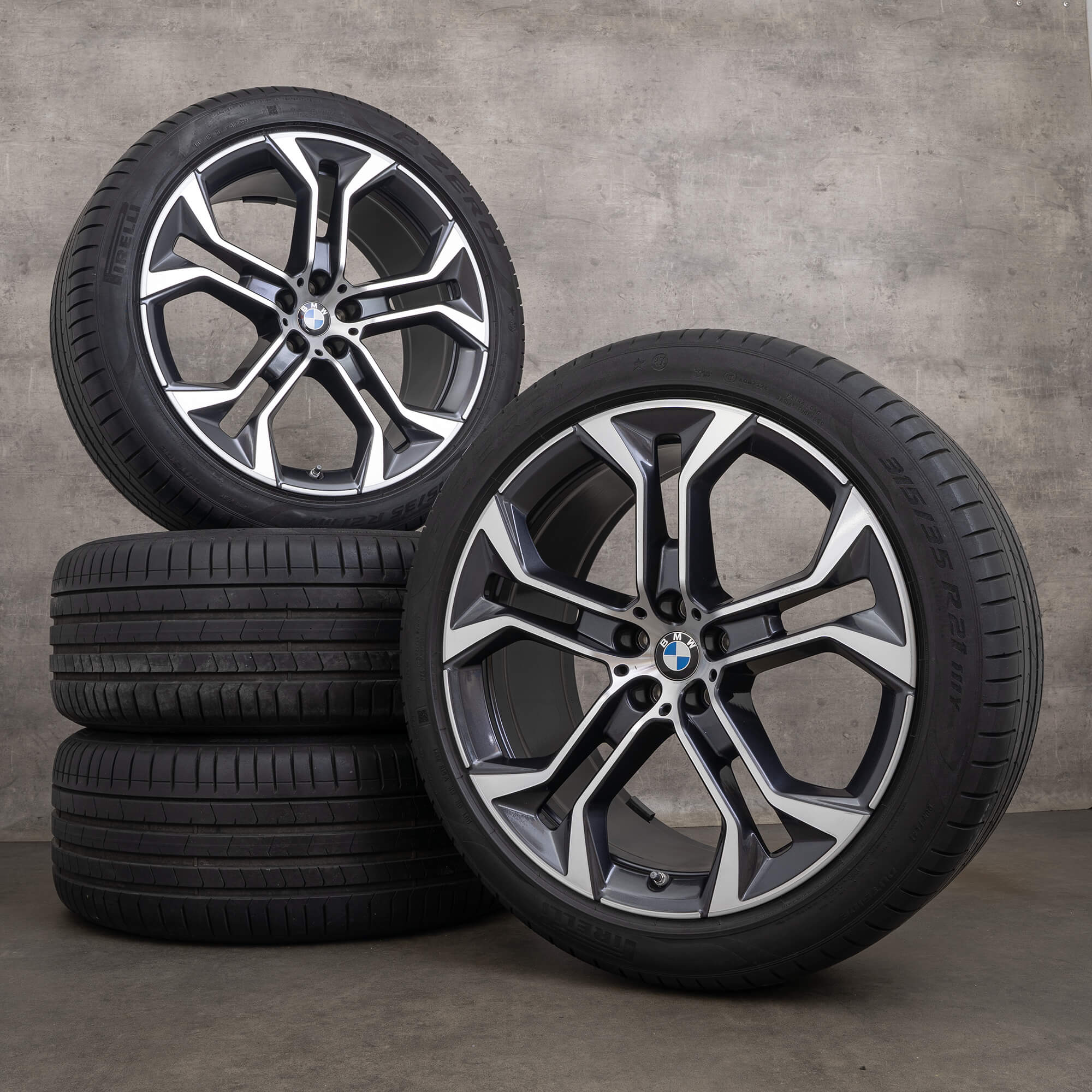 Oryginalne koła zimowe BMW X5 X6 21 cali, felgi G05 G06, stylizacja 744 6885459 6885460 kolor orbitgrey diamond cut