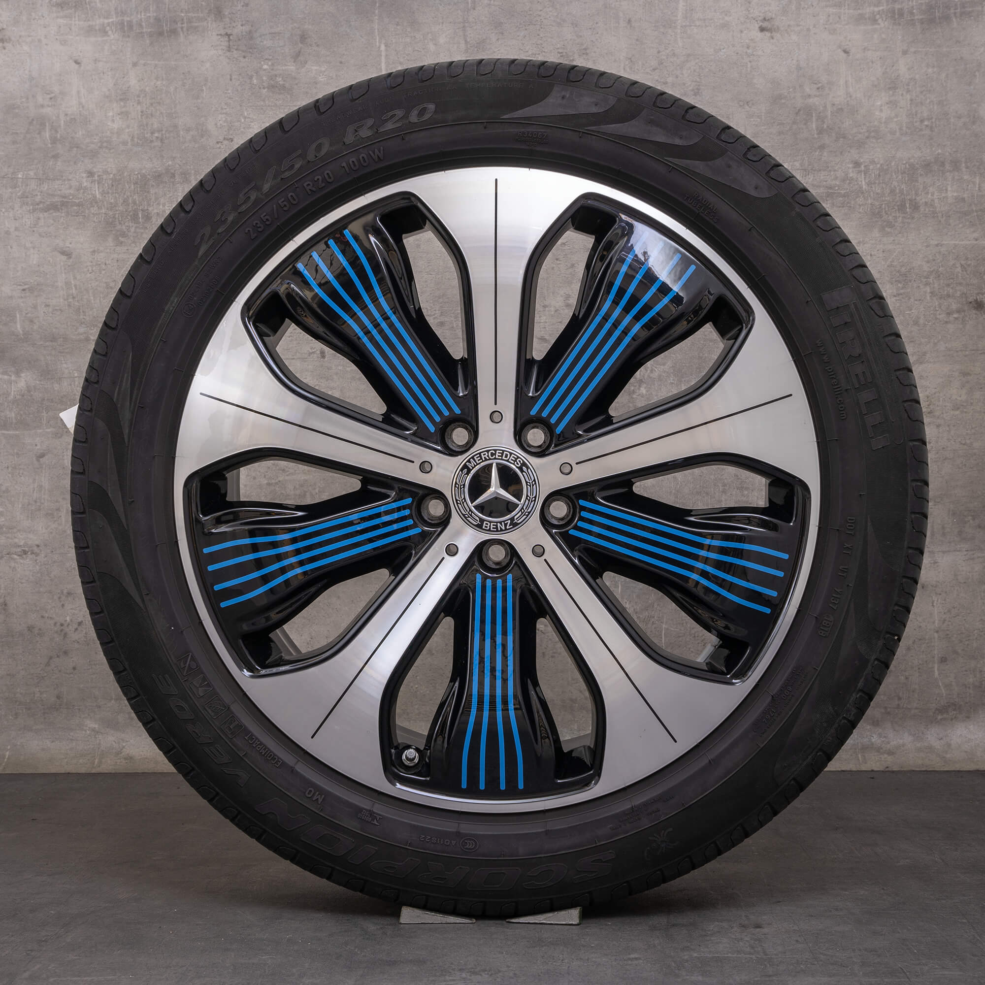 Llantas originales Mercedes Benz EQC de 20 pulgadas N293 llantas verano A2934010300 A2934010500 negro-azul brillante torneado
