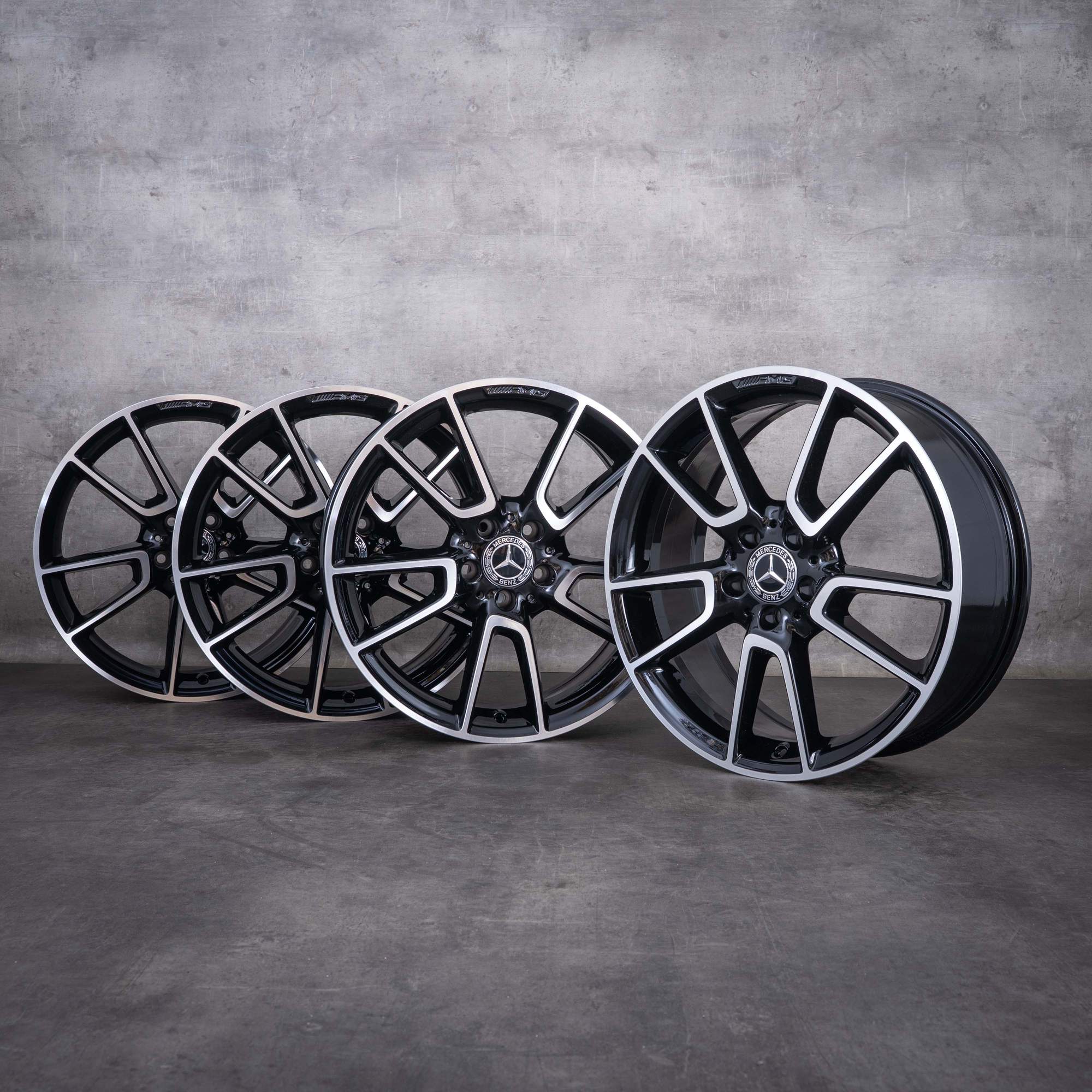 OEM Mercedes-Benz C-Class AMG 19inch rims W205 S205 C205 A205 A2054012200 A2054012300 black front diamond cut NEW