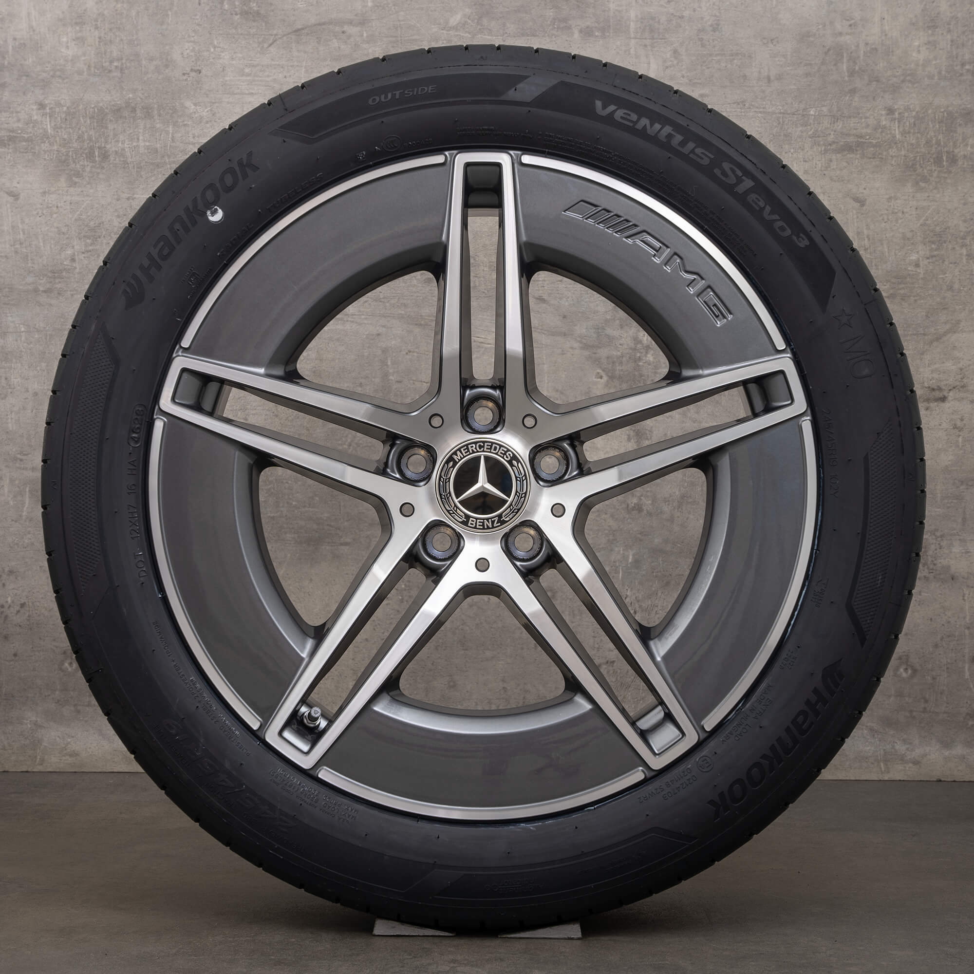 Oryginalne felgi Mercedes-Benz Klasy E AMG 19 cali W214 – opony letnie A2144010300 A2144010400 himalaya grey diamond cut NOWE
