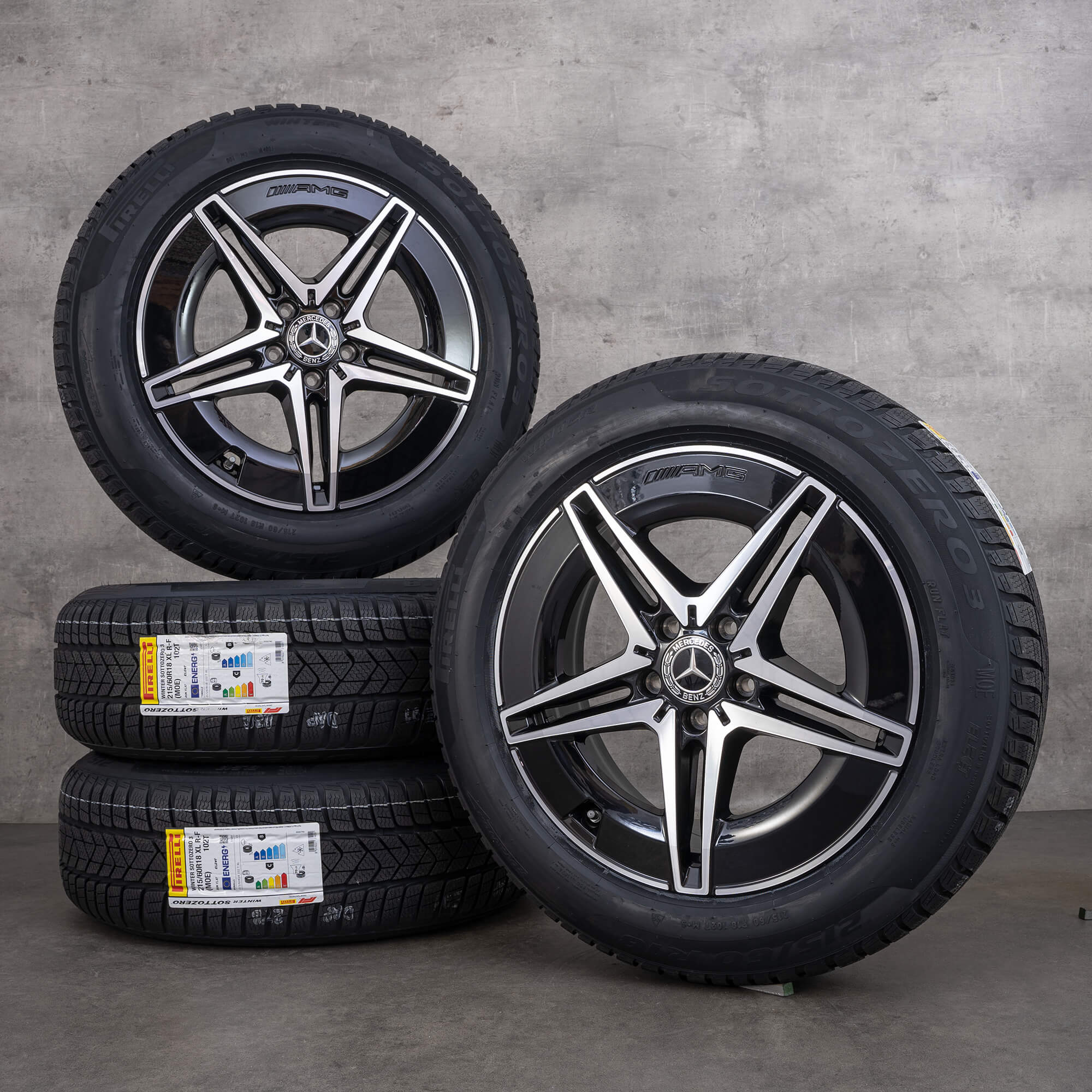 Jantes e pneus inverno originais Mercedes Benz EQA EQB AMG 18 polegadas H243 X243 jantes A2434011700 preto brilhante torneado