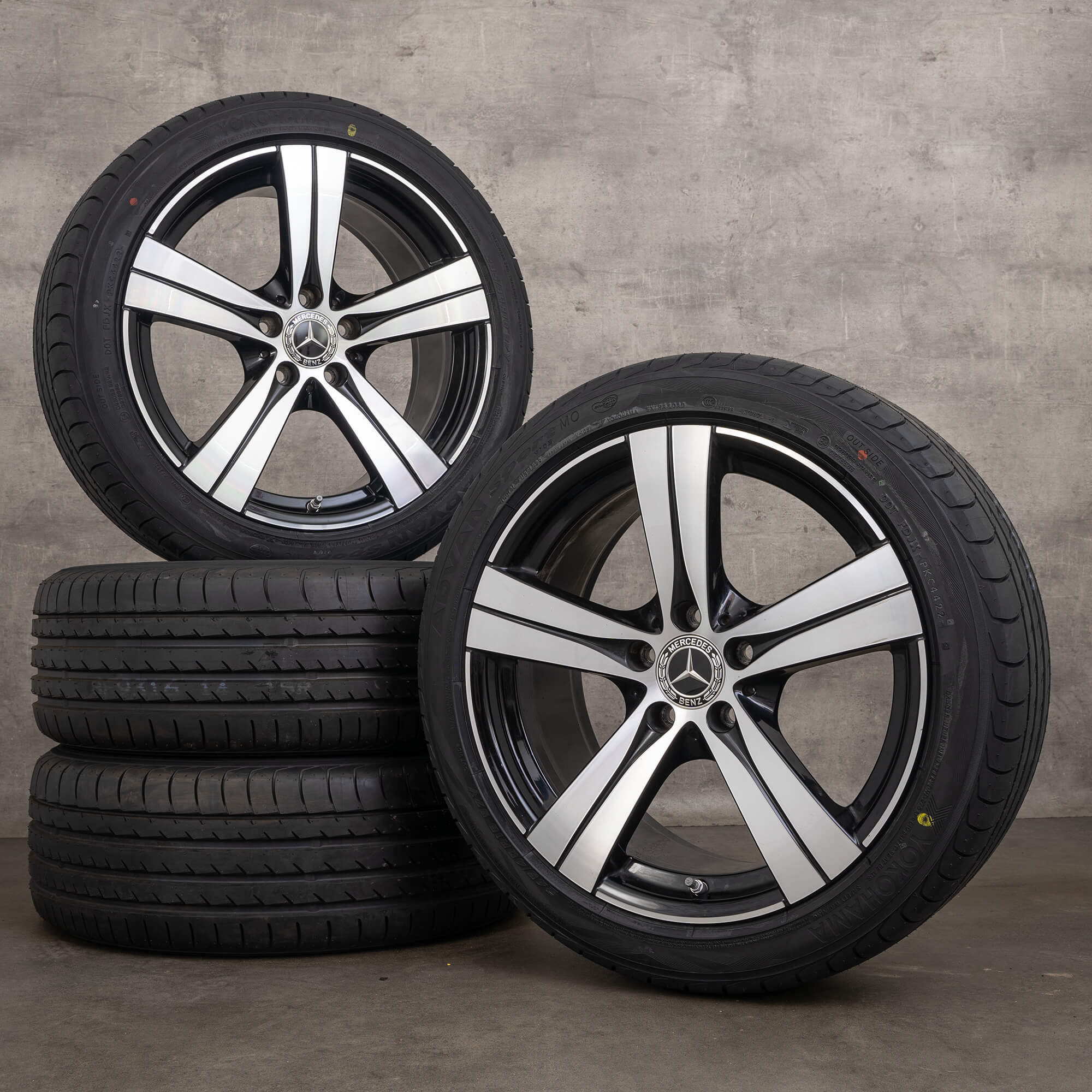 OEM Mercedes-Benz C-Class 18inch W206 S206 rims summer tyres A2064014700 A2064014800 Black diamond cut