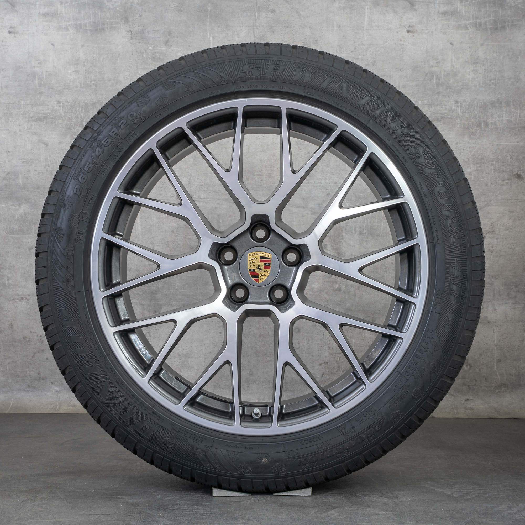 Oryginalne koła zimowe Porsche Macan 20 cali I II felgi RS Spyder 95B601025DS 95B601025DT tytanowe polerowane