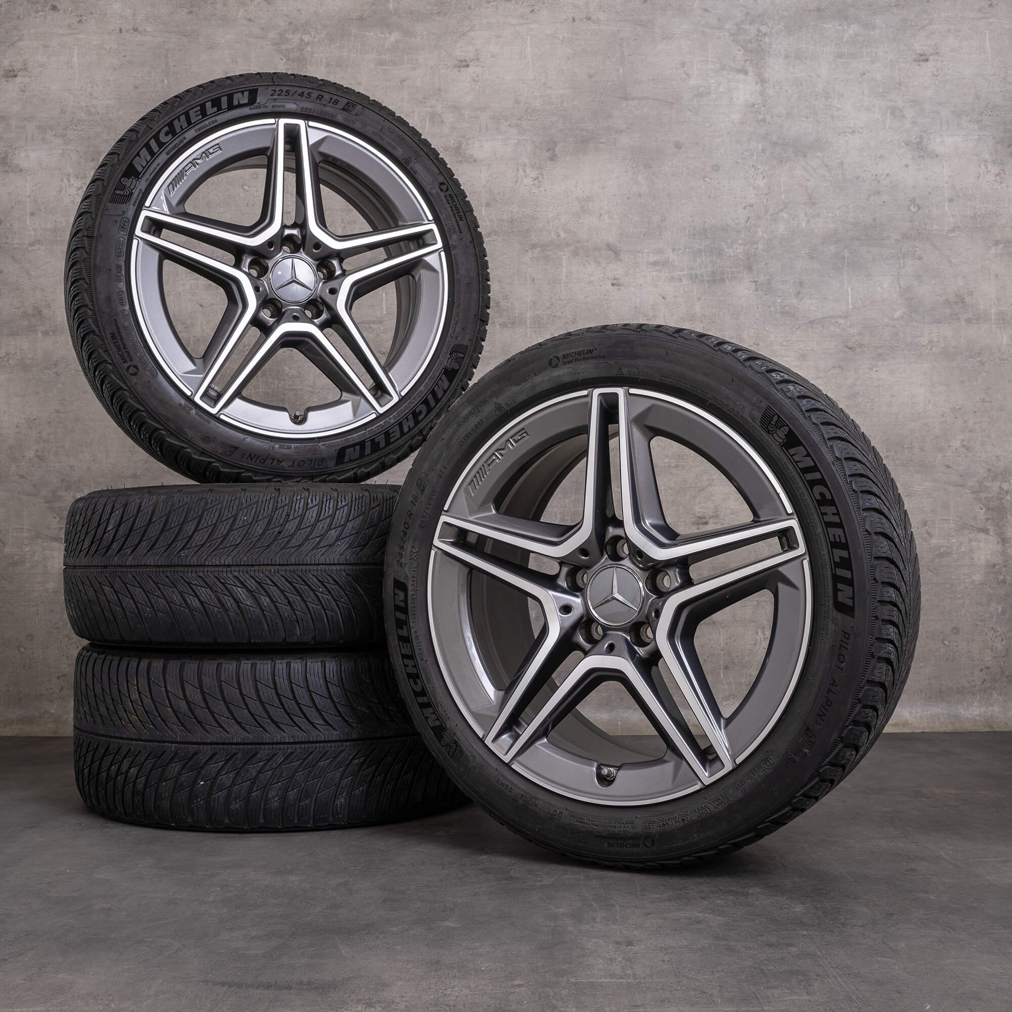 Originele AMG Mercedes Benz C-klasse C43 wintervelgen 18 inch C450 Sport W205 S205 C205 A205 velgen A2054019900 A2054019600 himalayagrijs glanzend gedraaid