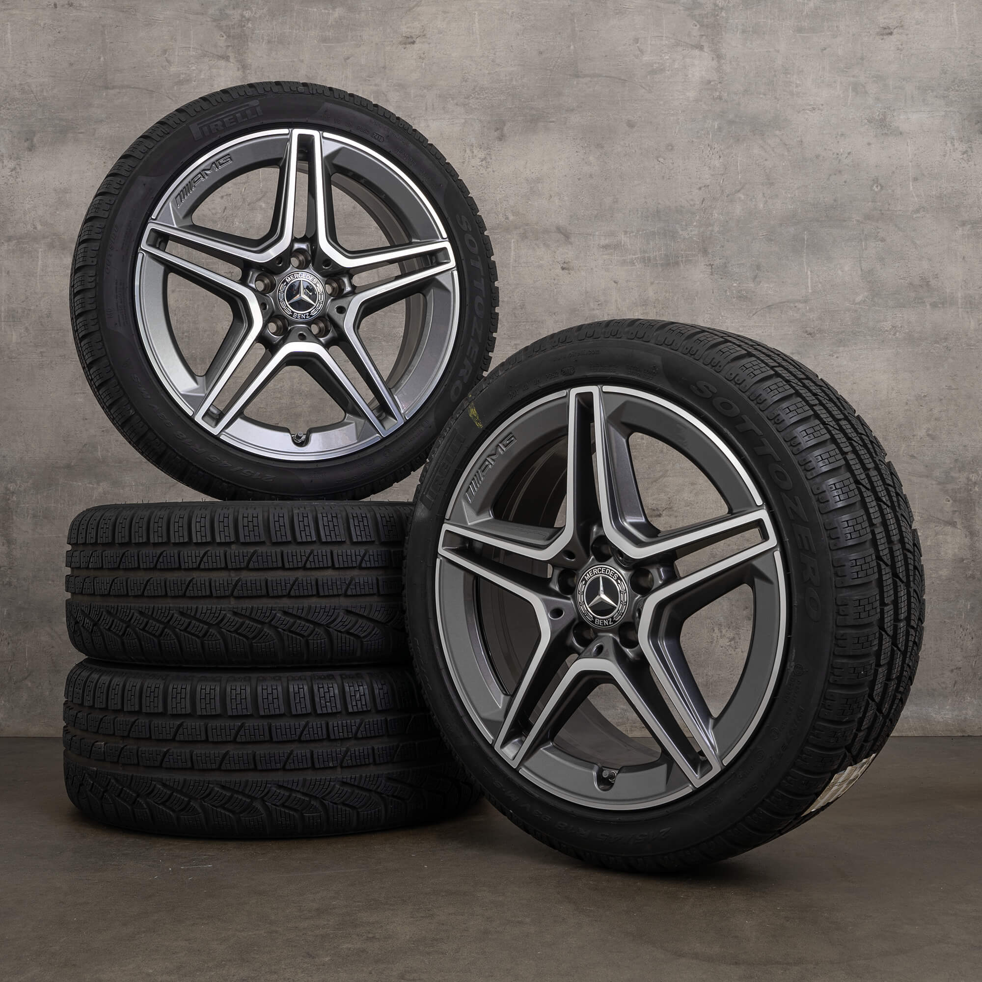 Original Mercedes Benz Classe A A35 AMG pneus d'hiver 18 pouces W177 V177 jantes A1774013800 gris himalaya brillant