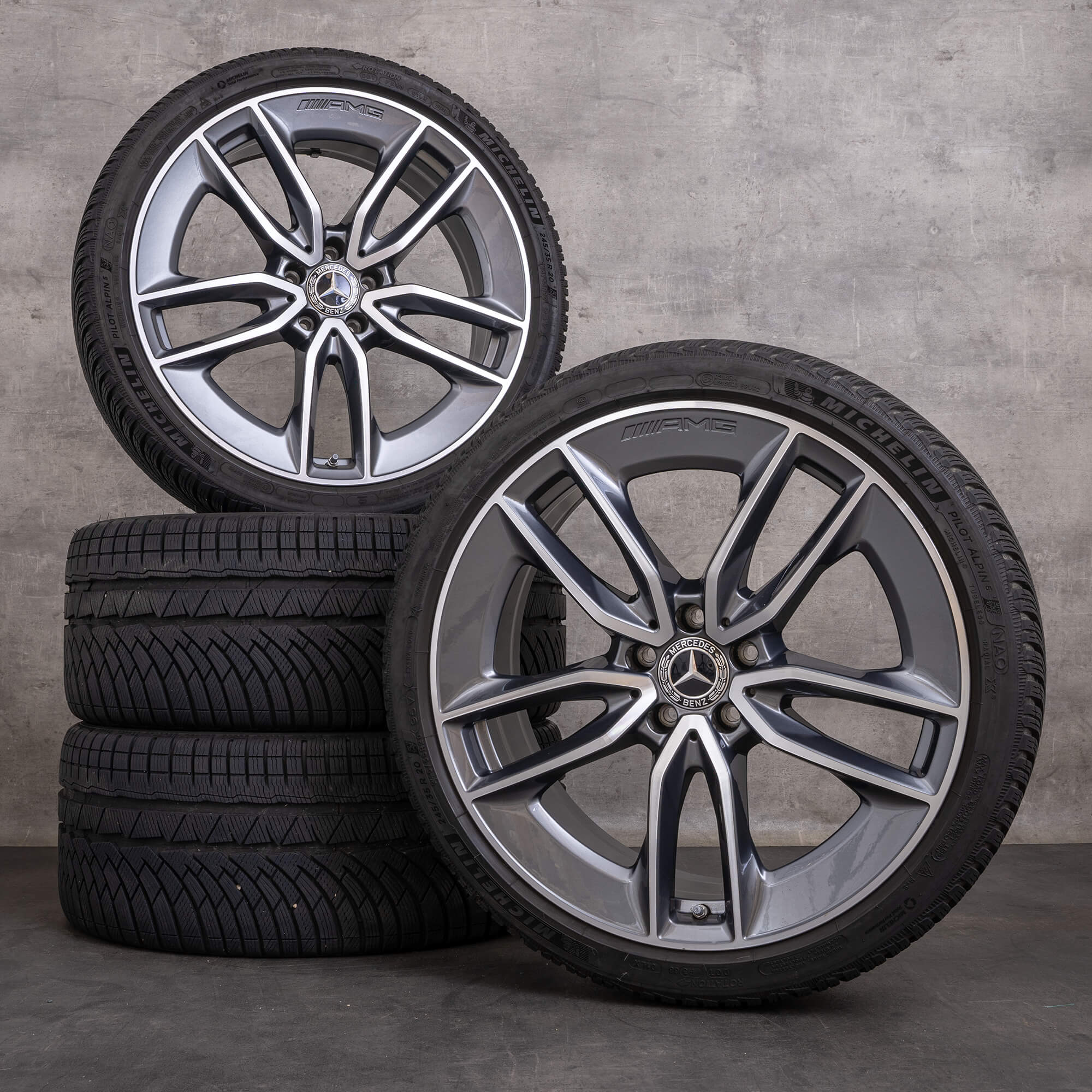 Original Mercedes Benz E-Klasse E53 AMG Winterräder 20 Zoll W213 S213 C238 A238 Felgen A2134014900 A2134015000 himalaya grey glanzgedreht