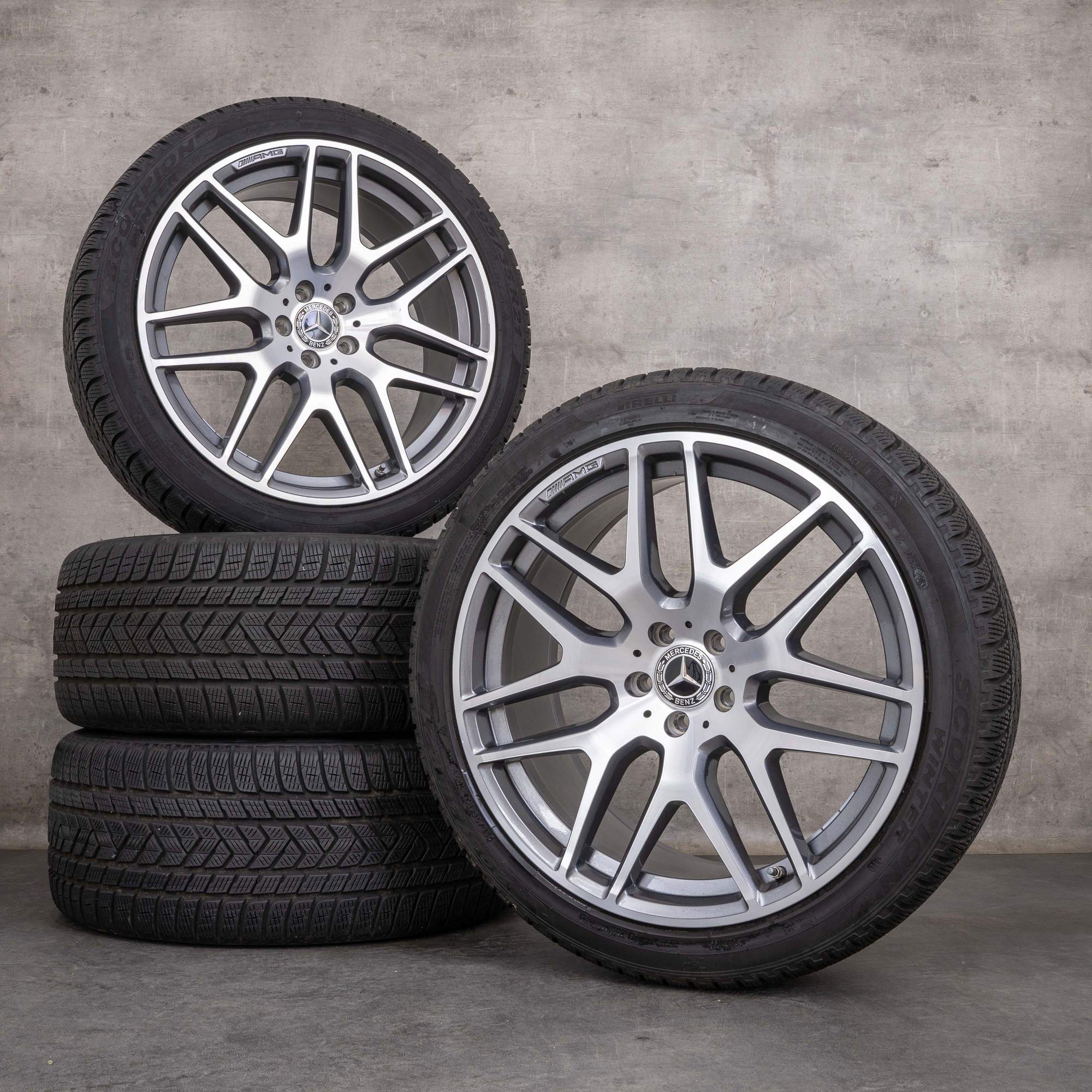 Oryginalne koła zimowe Mercedes Benz GLE 63 AMG 21 cali W166 X166 felgi A1664012800 himalaya szary polerowane