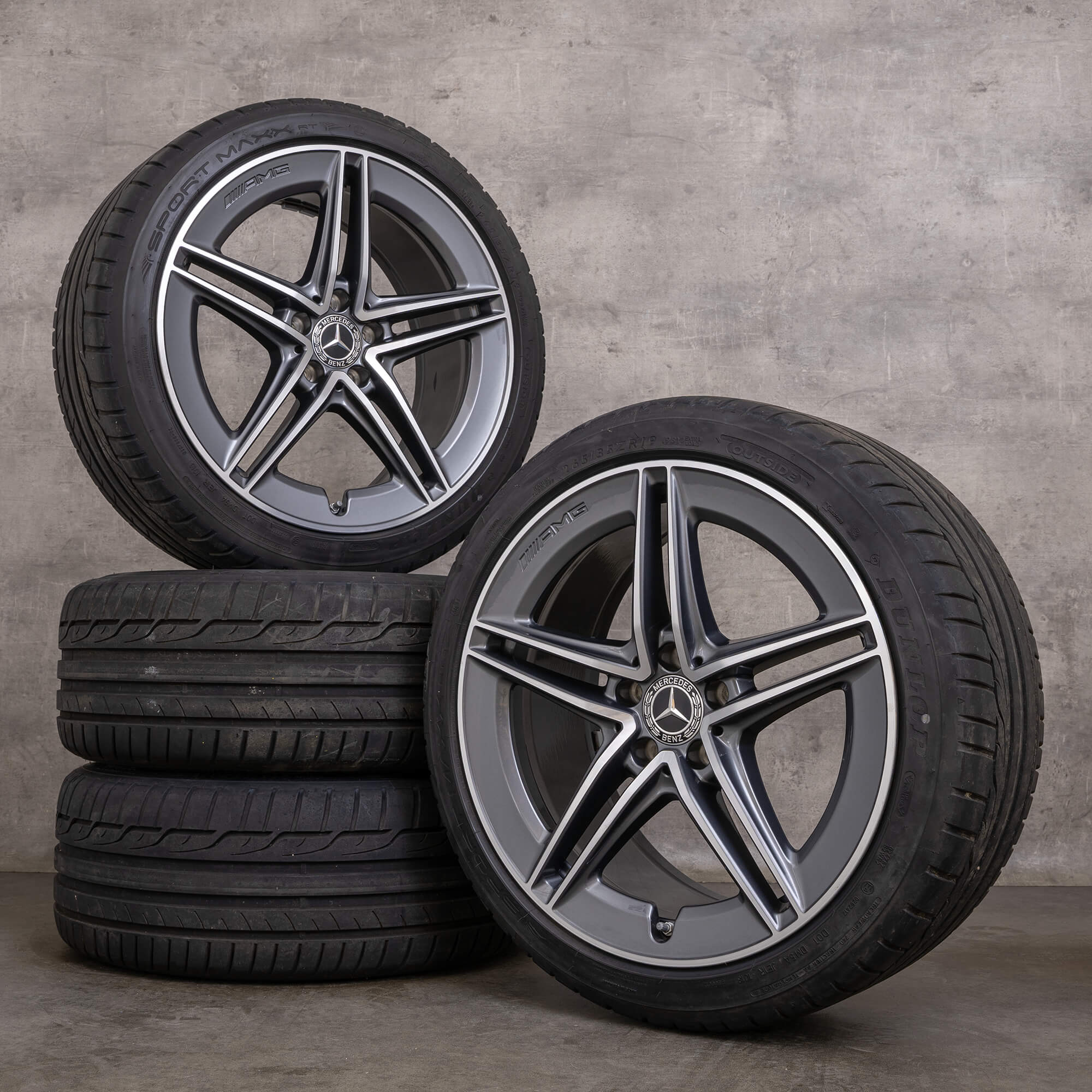Originale Mercedes Benz C-Klasse C63 & S AMG fælge 19 tommer W205 S205 sommerdæk A2054010501 A2054010601 himalaya grey glossy turned