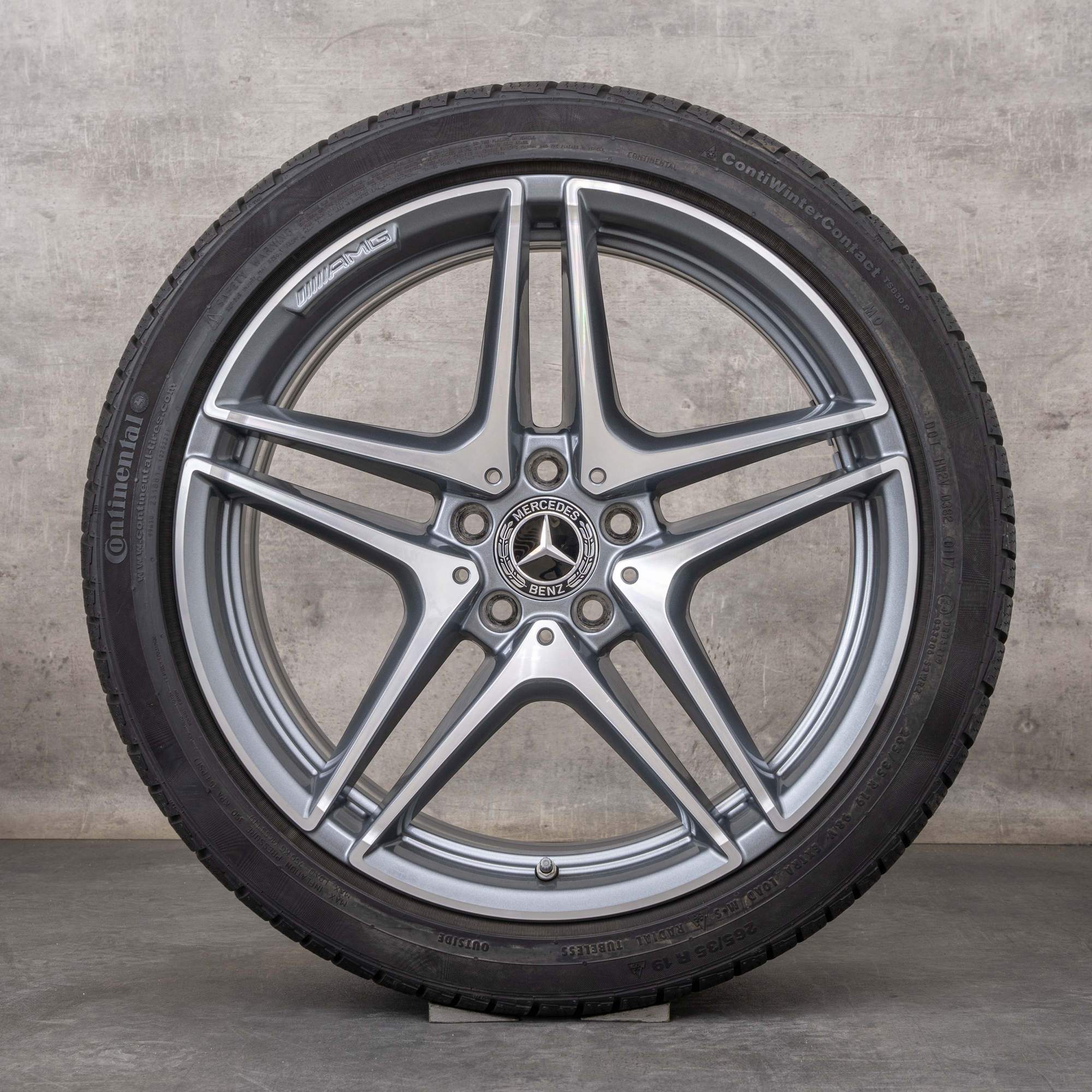 Original Mercedes Benz C-Klass C63 & S AMG vinterhjul 19 tum W205 S205 fälgar A2054011900 A2054012000 himalaya grå glansig svarvad