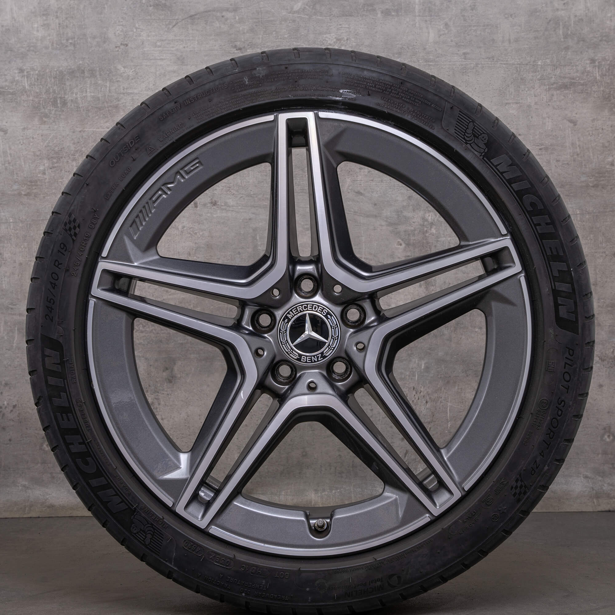 Original Mercedes Benz CLS AMG fælge 19 tommer C257 sommerhjul A2574011500 himalaya grå blank drejet