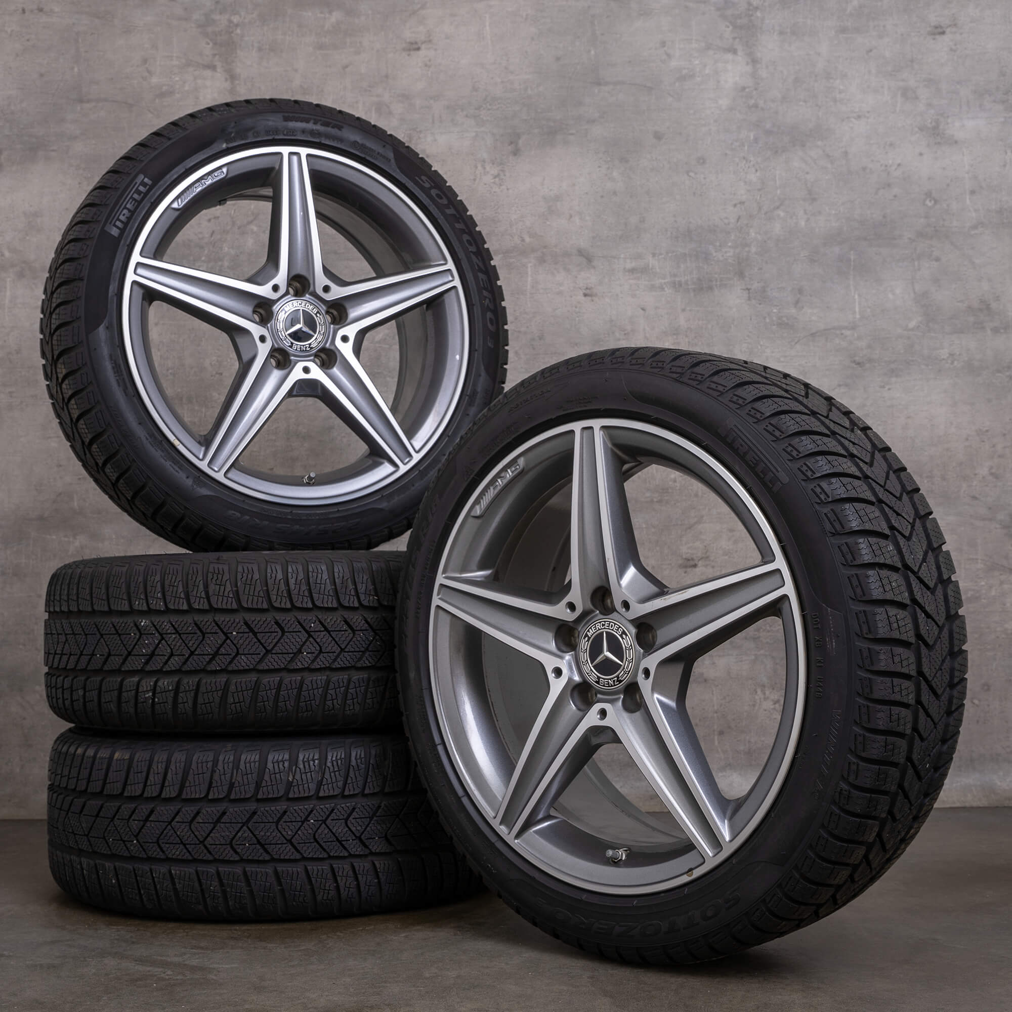 Pneumatici invernali originali AMG Mercedes Benz Classe C 18 pollici W205 S205 C205 A205 cerchi A2054011100 himalaya grigio lucido tornito
