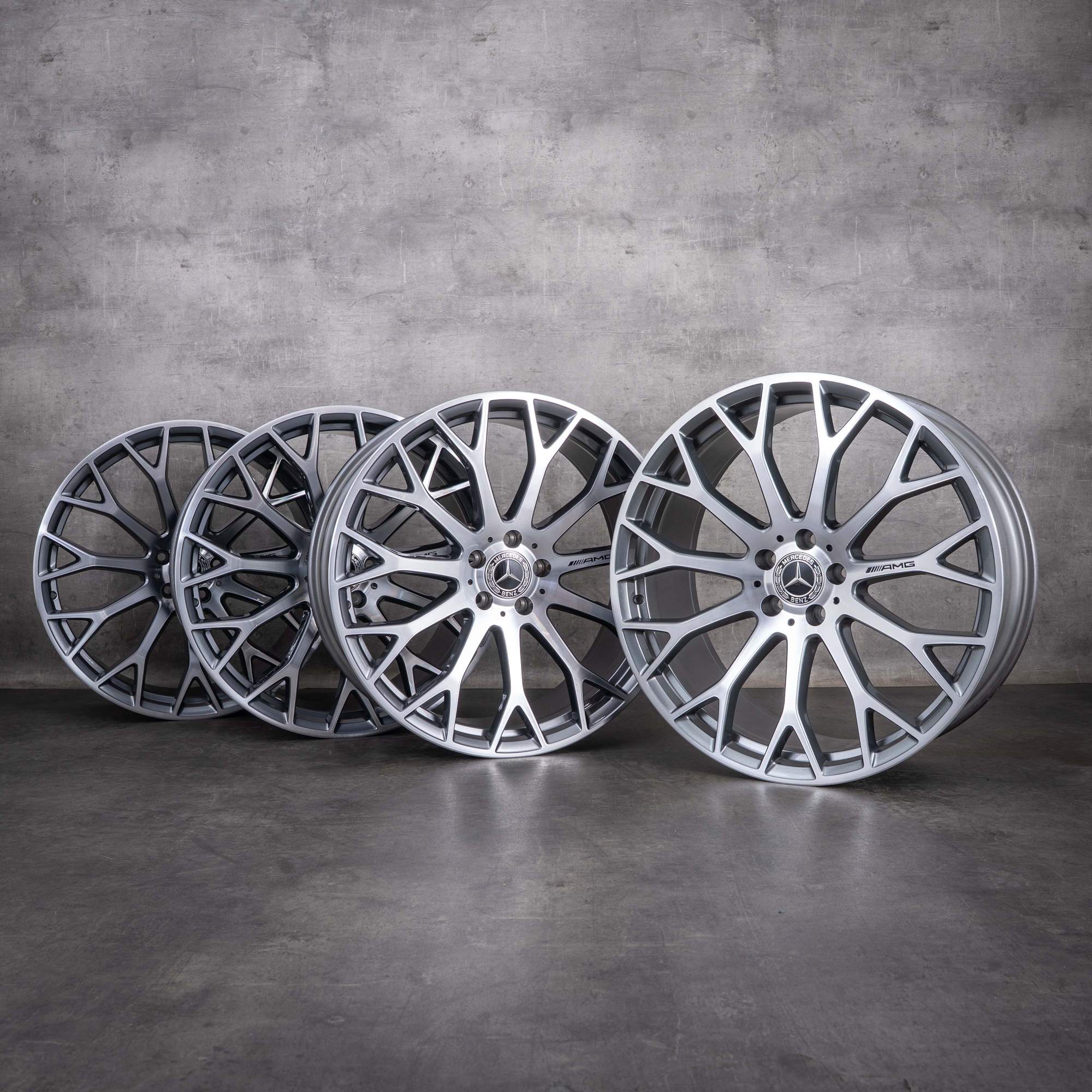 OEM Mercedes-Benz SL 43 55 63 AMG 21inch R232 4Matic S E Performance rims A2324012700 A2324012800 Himalaya Gray front diamond cut