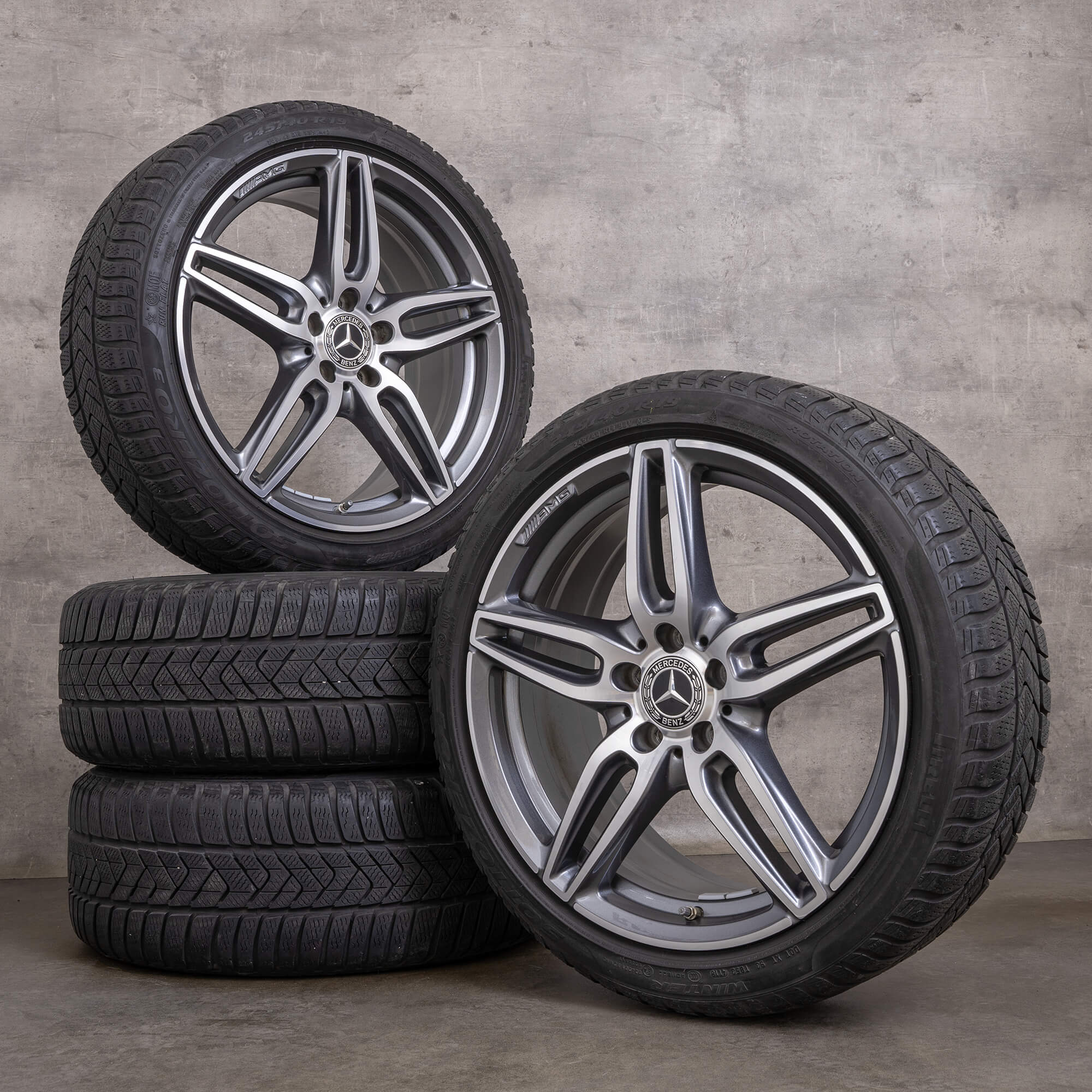 Originale Mercedes Benz E-Klasse AMG vinterdekk 19-tommers W213 S213 C238 A238 felger A2134012000 svart blank snudd