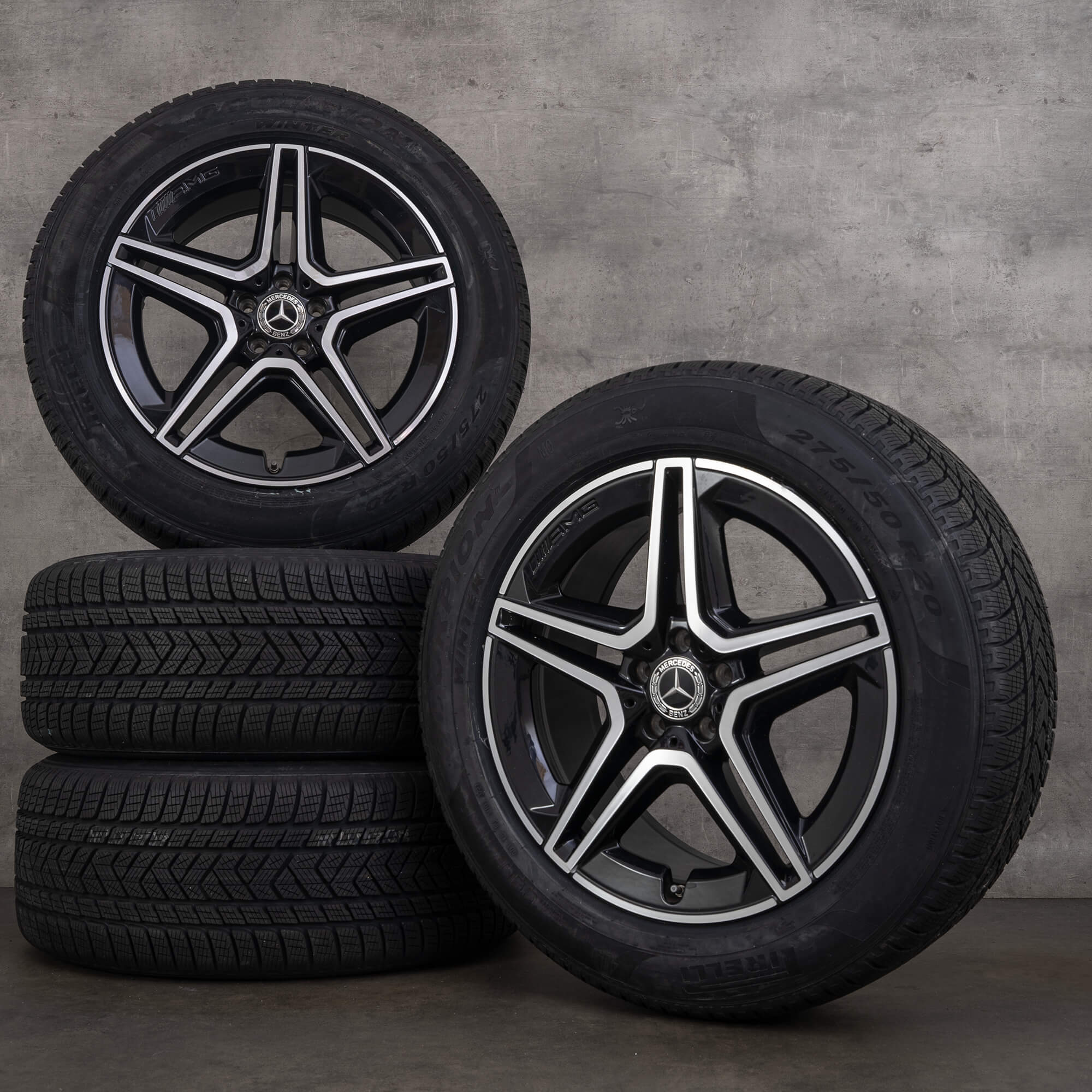 Pneus de inverno genuínos Mercedes Benz GLE 20 polegadas 53 AMG X167 C167 jantes A1674013200 A1674013300 preto brilhante torneado