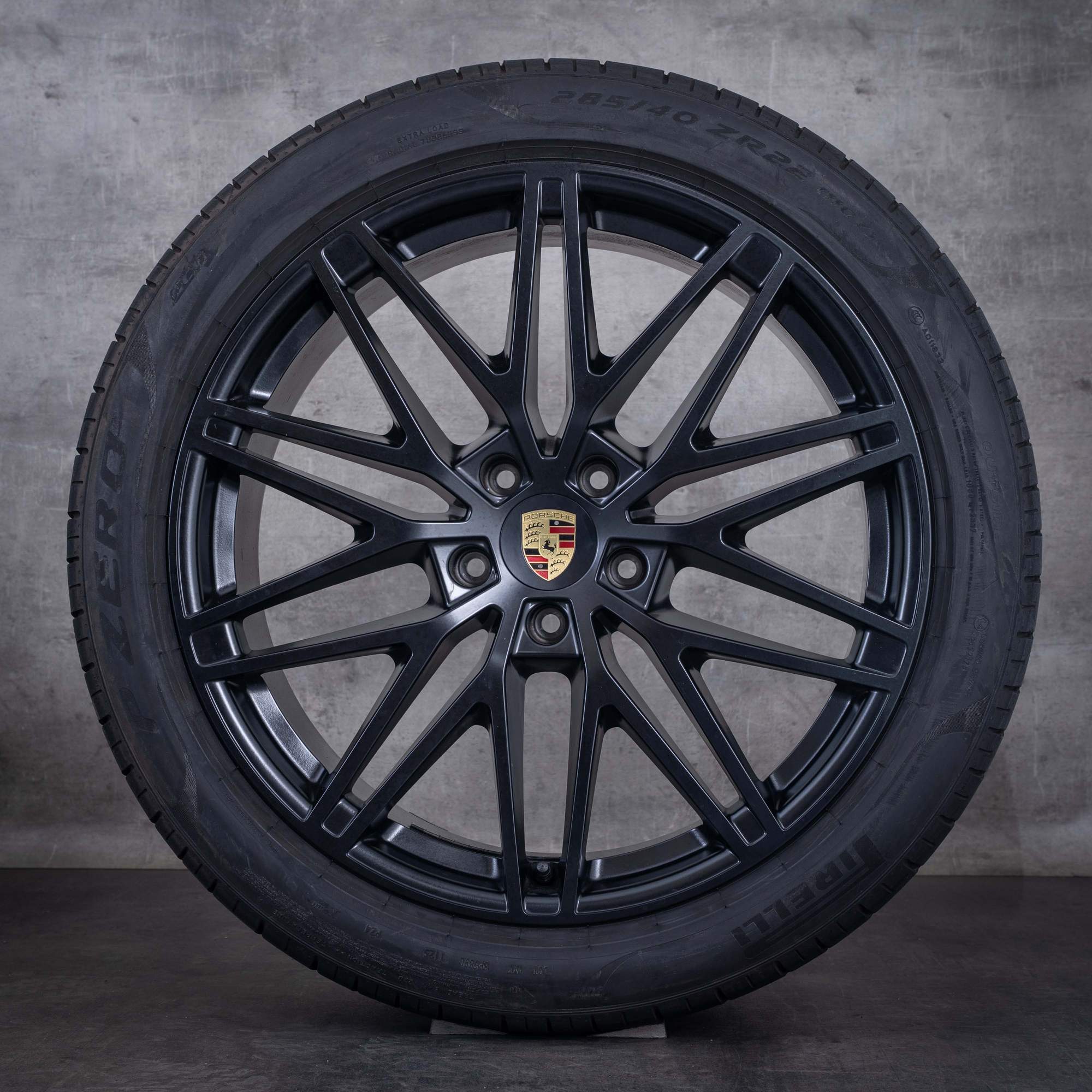 Original 22 Zoll Porsche Cayenne Sommerräder Coupe E3 9Y RS Spyder Felgen 9Y3601025BH 9Y3601025BJ schwarz matt