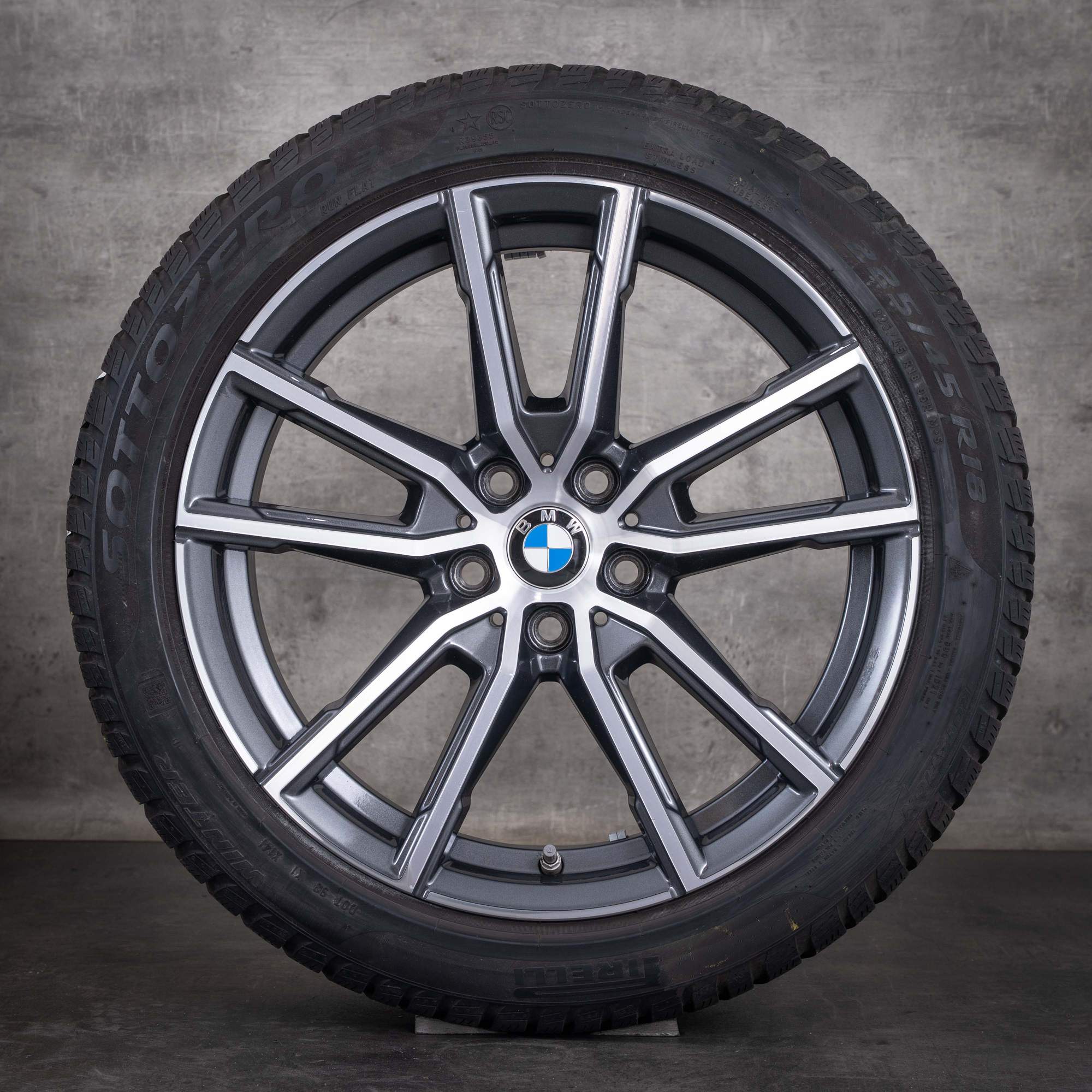 Original BMW 2er 3er 4er Winterräder 18 Zoll G42 Coupe G20 G21 G22 G23 Felgen Styling 780 6883522 midnight grey Front glanzgedreht