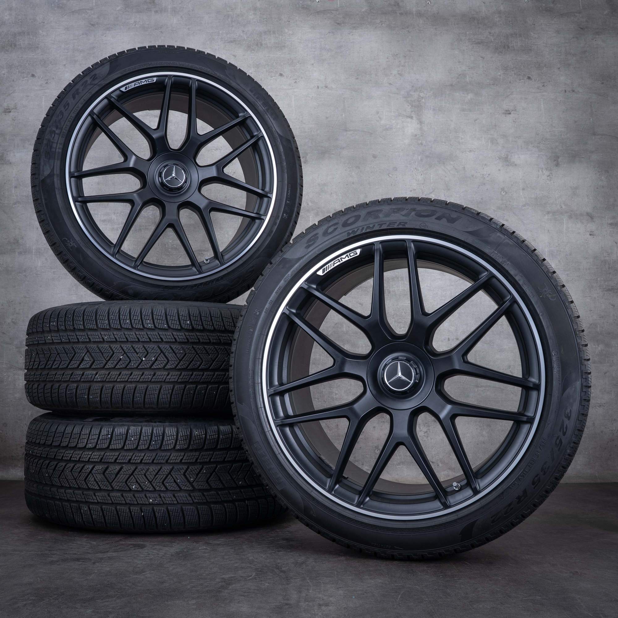 Alkuperäiset Mercedes Benz GLE AMG talvirenkaat 22 tuuman V167 vanteet A1674015601 A1674015701 musta matta Kiillotettu