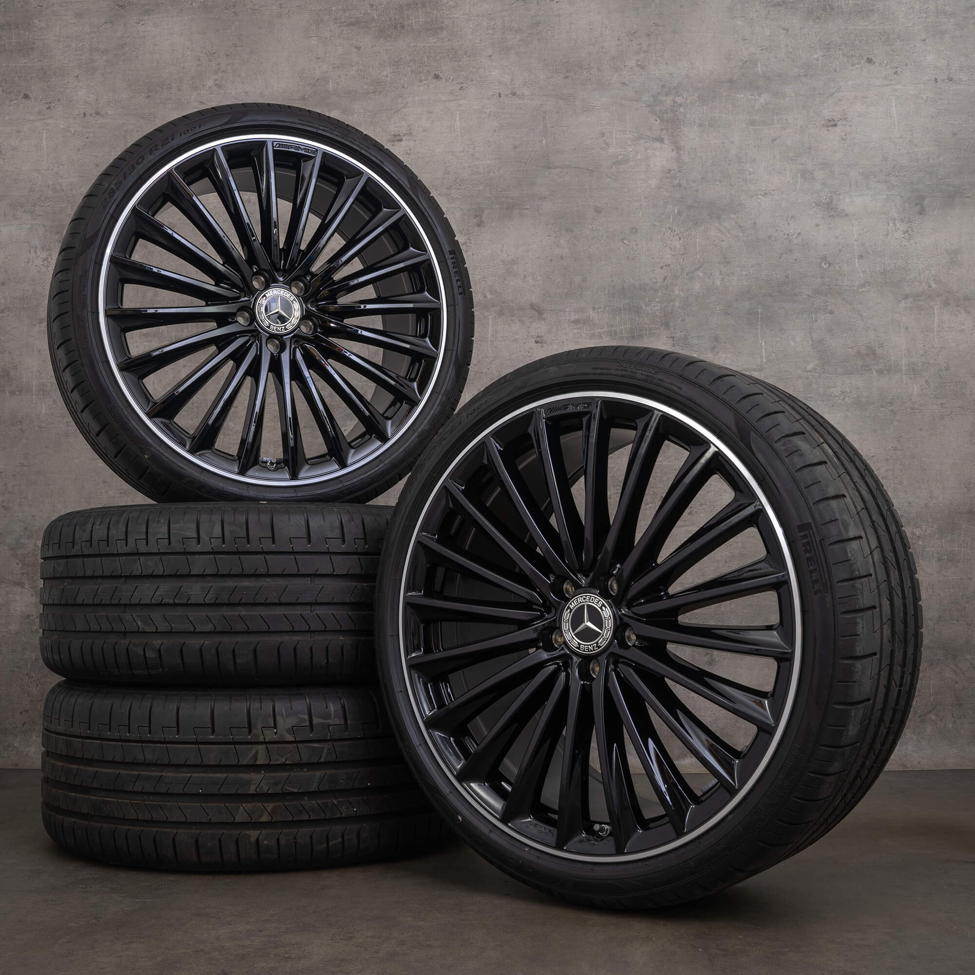 Alkuperäiset Mercedes Benz EQE AMG talvirenkaat 21 tuuman V295 vanteet A2954012500 A2954012600 musta kiillotettu