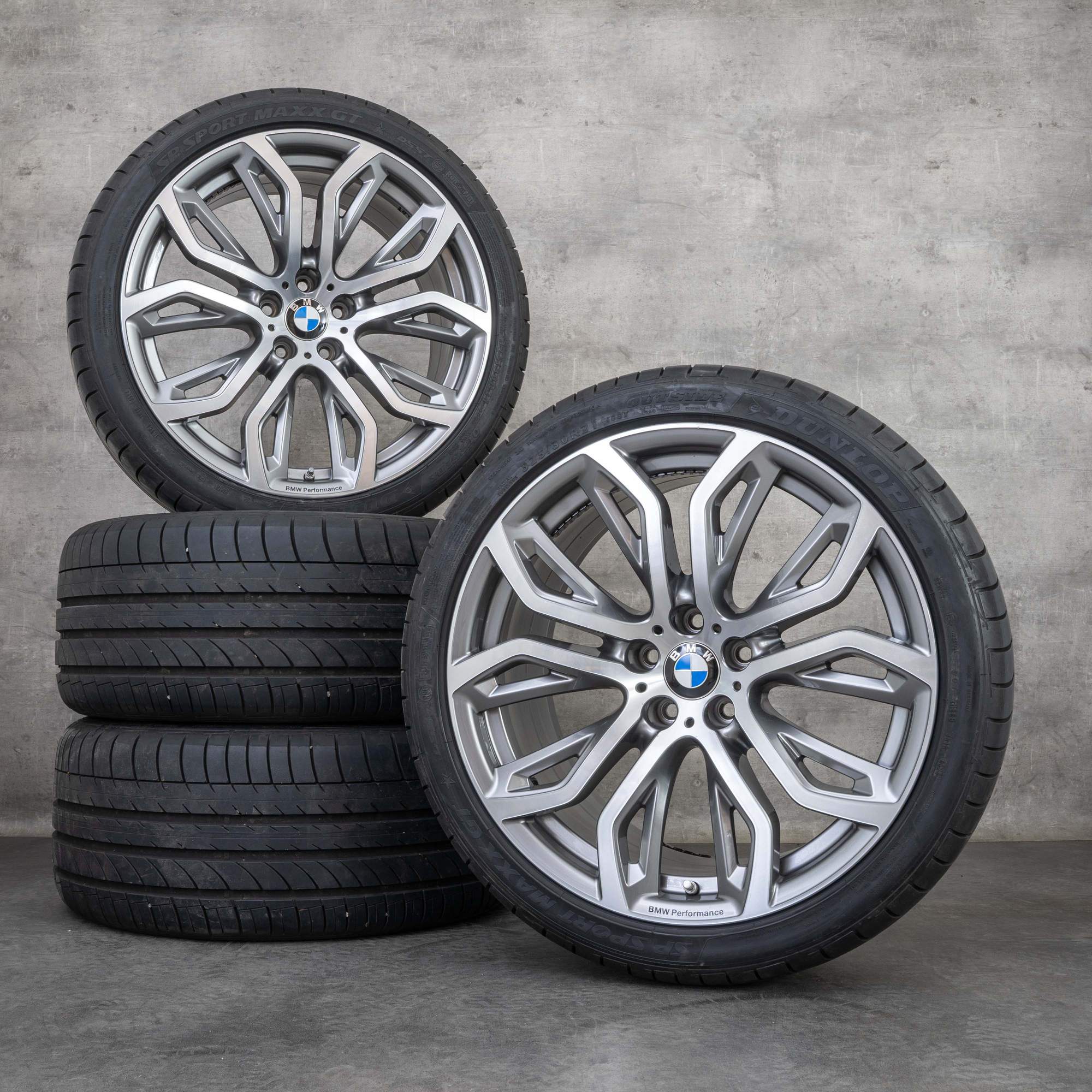 Original BMW X5M X6 X6M fälgar 21 tum sommarhjul E70 E71 Styling 375 M 6796149 6796151 ferric grey blank svarvad