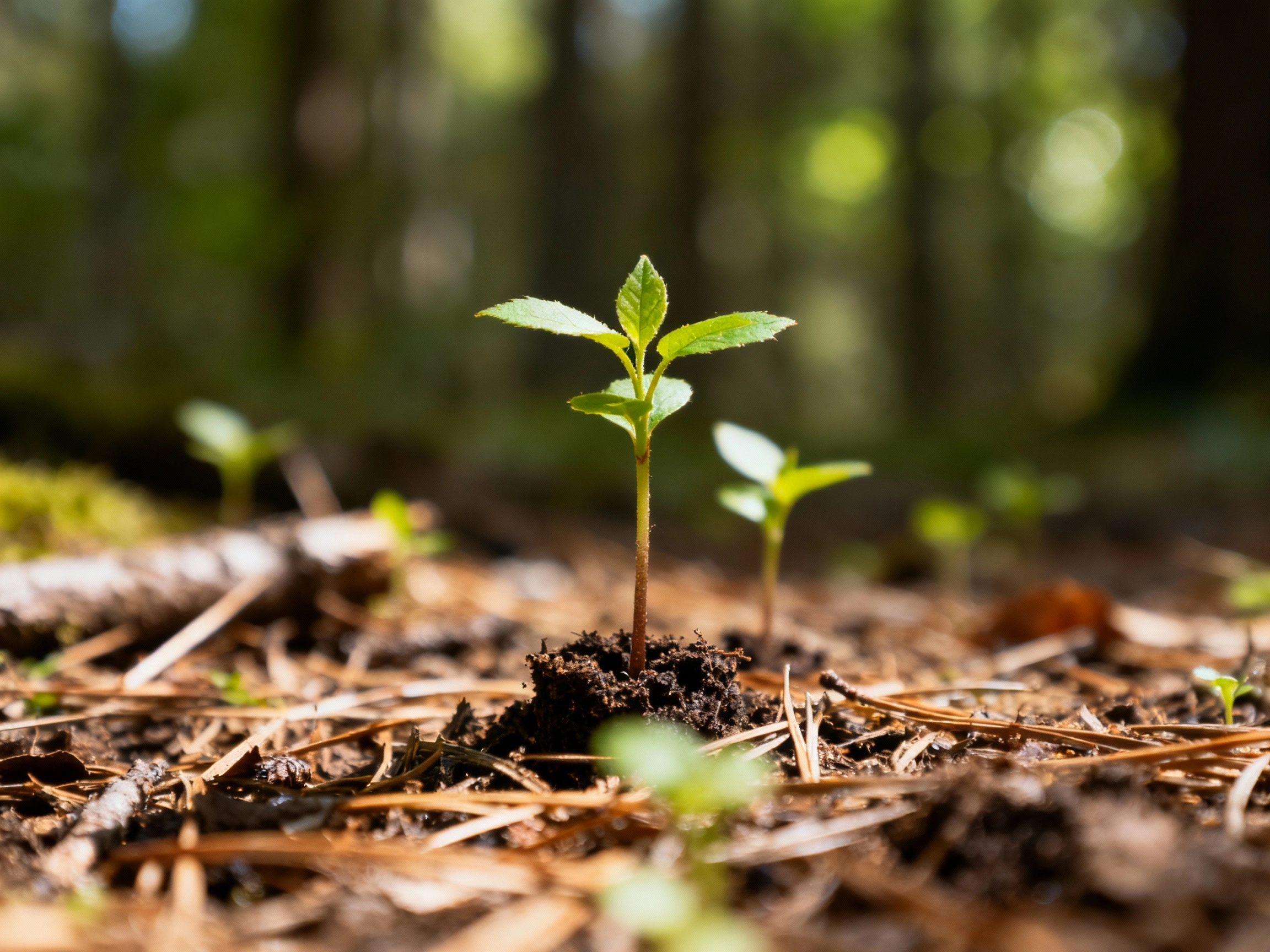 zwei Setzlinge im Wald