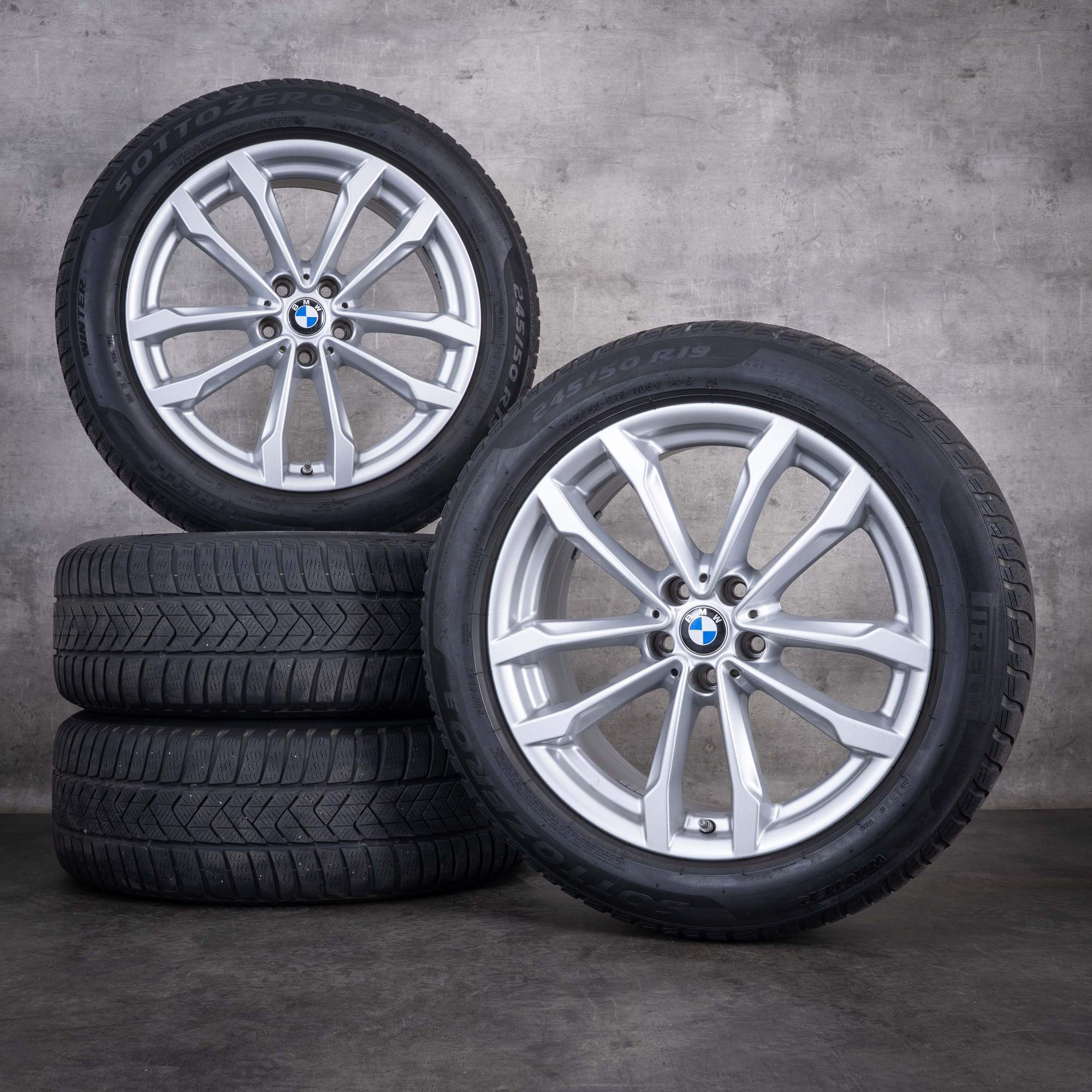 Pneus de inverno originais BMW X3 X4 de 19 polegadas modelos G01 G02 estilo 691 6877325 prateadas brilhantes