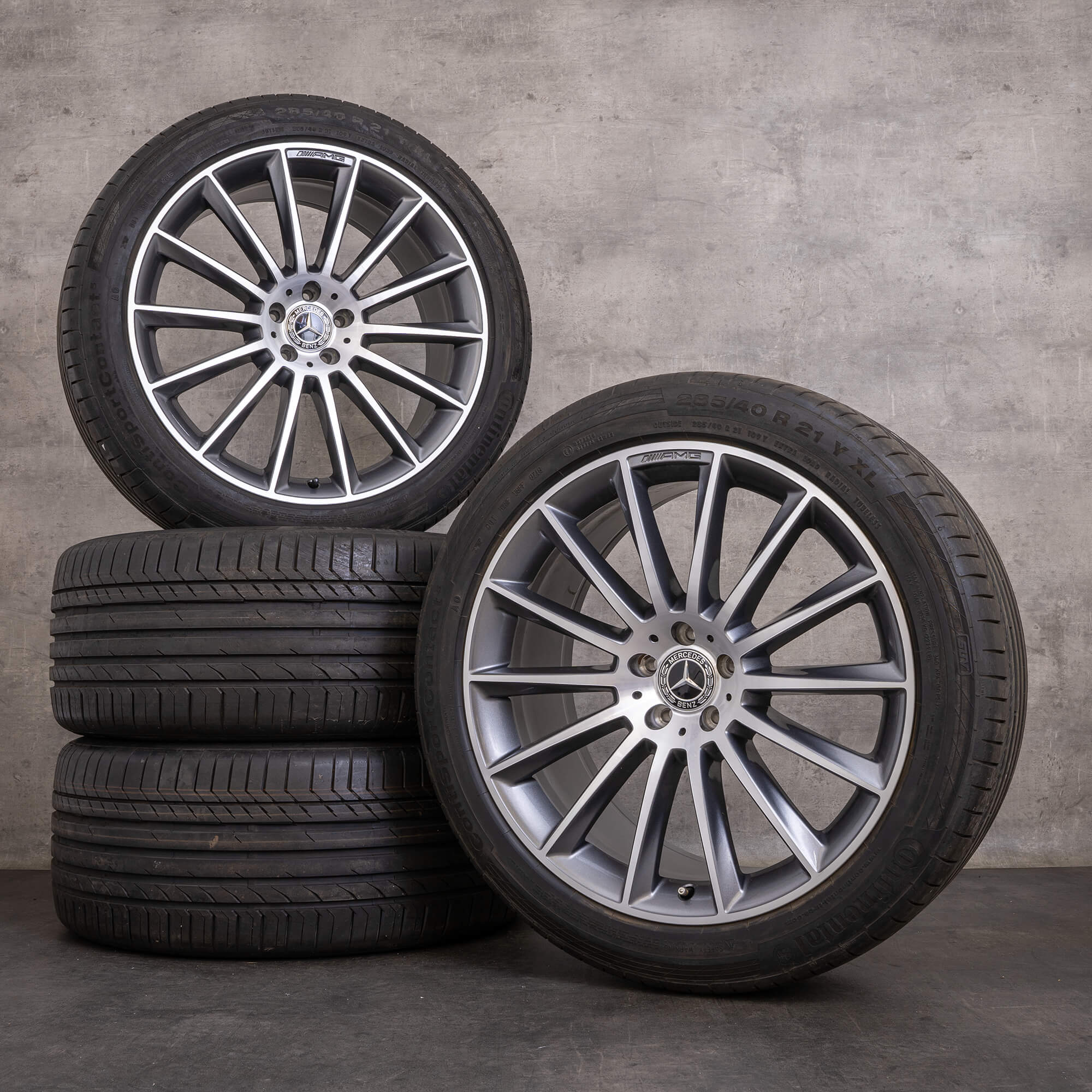 Orijinal AMG GL GLS jantlar 21 inç 166 yaz jant lastik A1664013200 araba tekerlek himalaya gri yüksek parlaklıkta tornalanmış