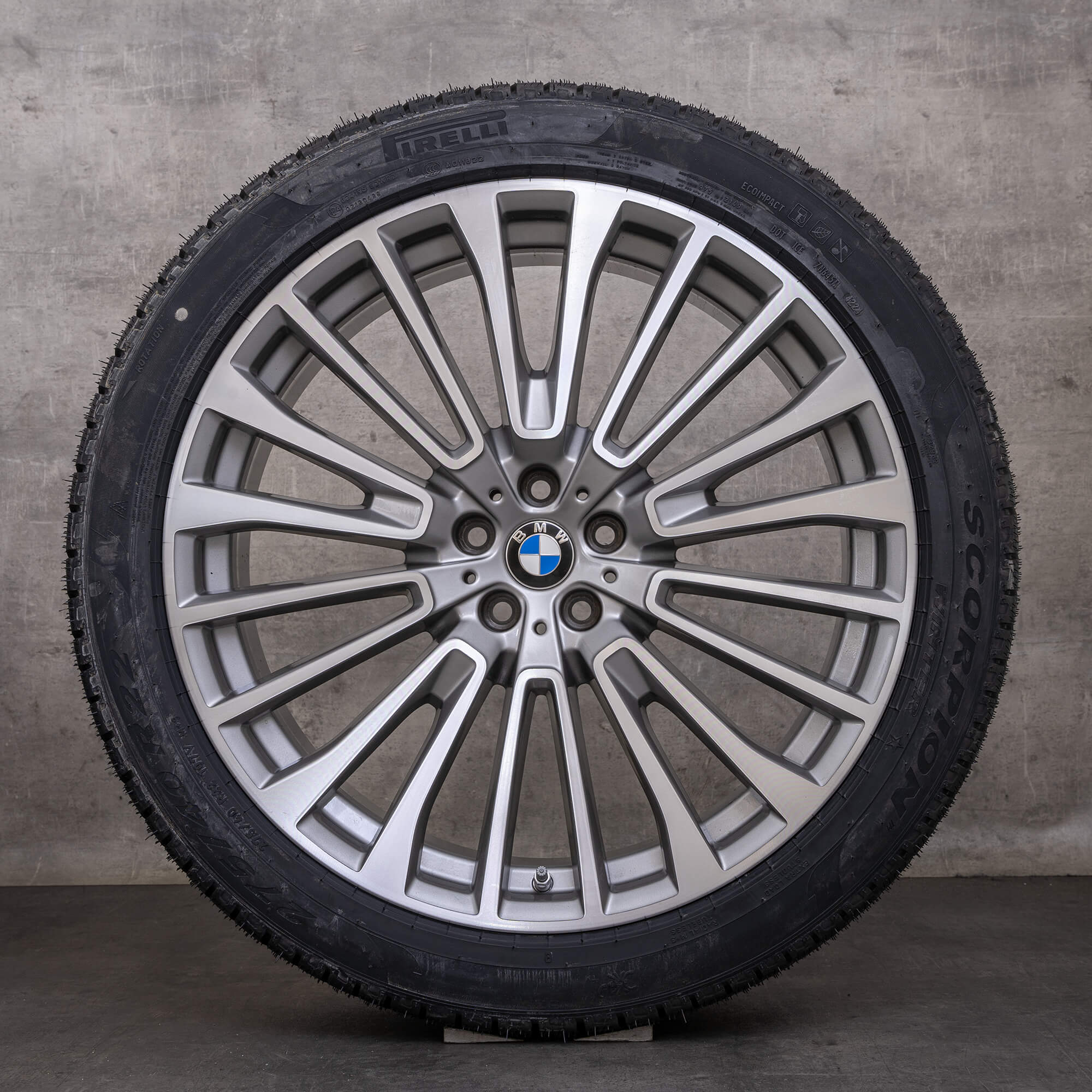 Originale BMW X7 vinterdæk med fælge 22 tommer G07 styling 757 6885144 6885463 ferric grey glossy turned