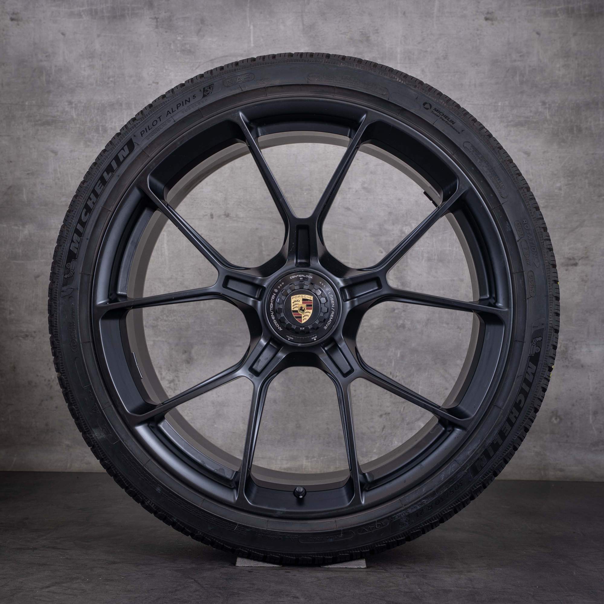 Originale Porsche 911 vinterhjul 20 21 tommer 992 I GT3 & RS fælge 9GT601025B 9GT601025C mat sort - hjul 3 af 4