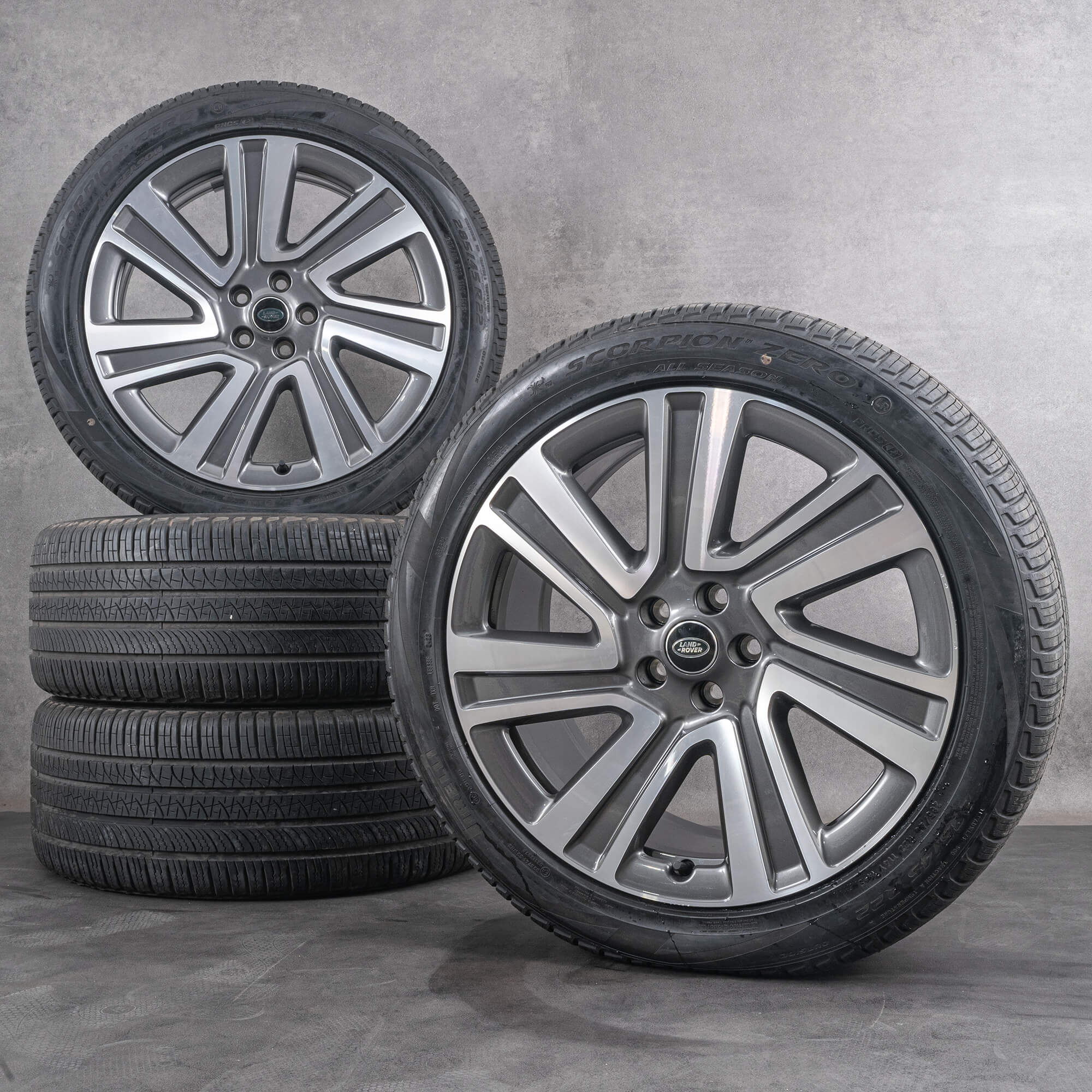 OEM Land Rover Rims 22 inch Range Sport All Season tyres M8E2-1007-EA ferric grey glossy turned