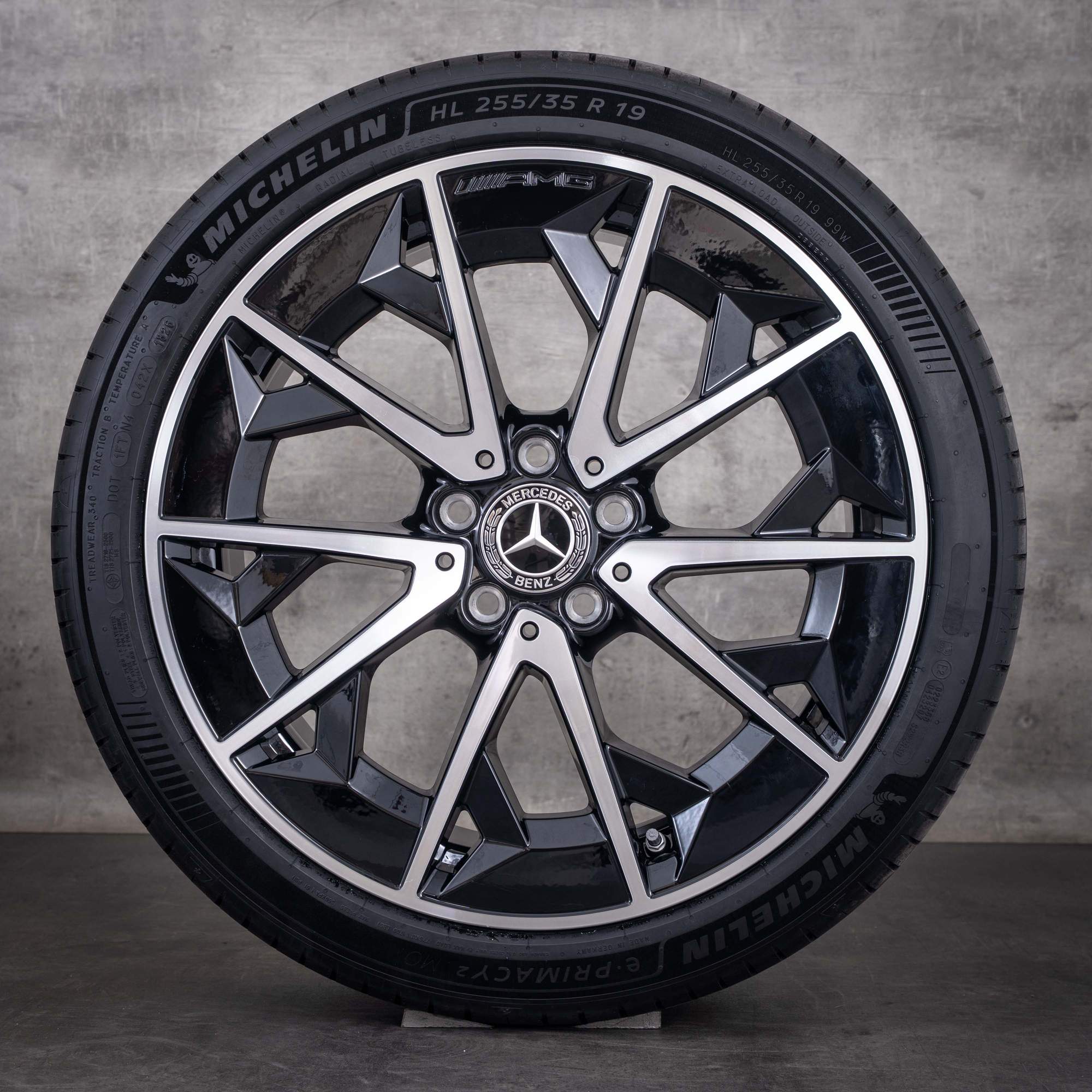 Original Mercedes-Benz CLA EQ AMG-fälgar 19 tum X174 C174 250+ 350 4Matic sommarhjul A1744011400 A1744011500 svarta frontpolerade