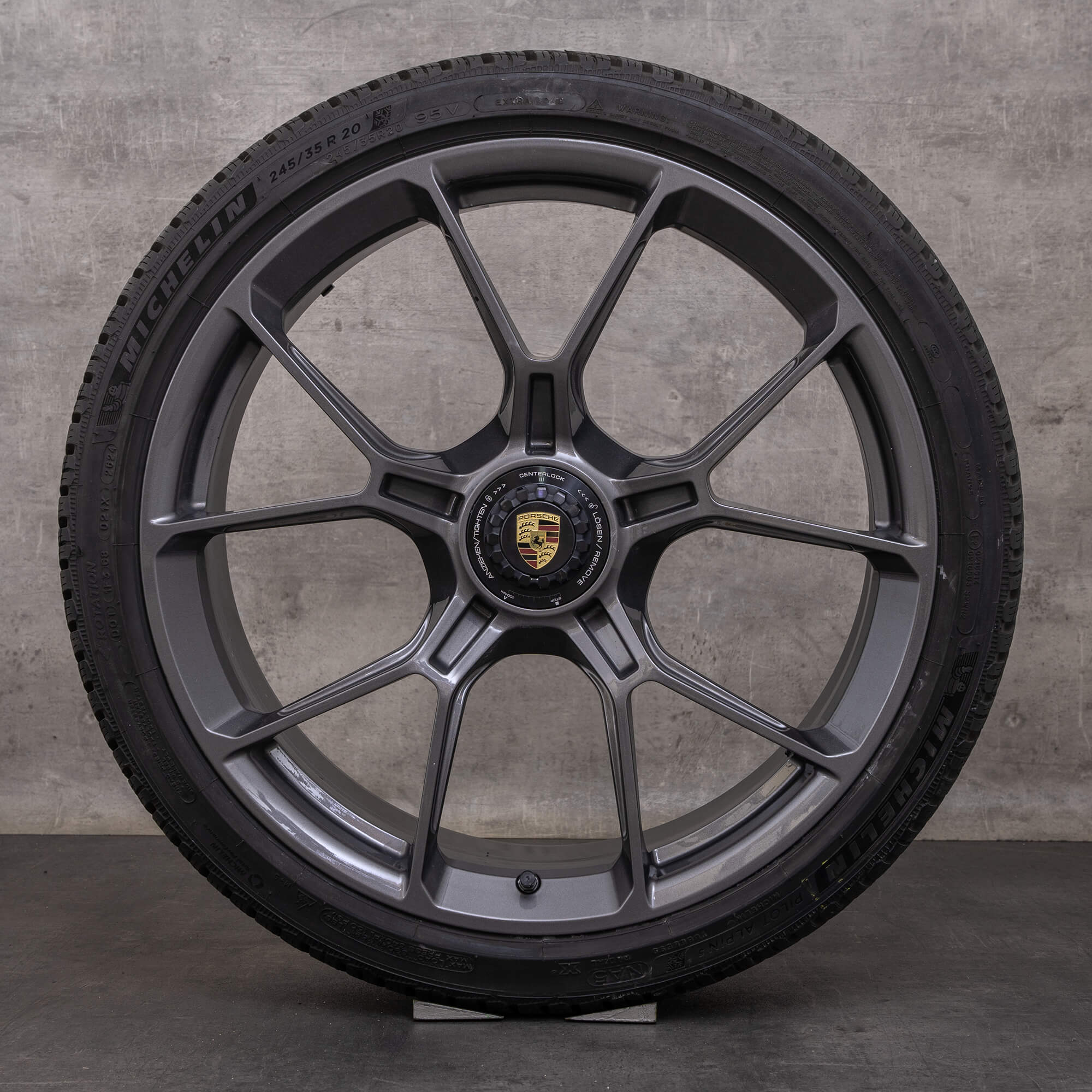 Originale Porsche 911 vinterdæk med fælge 20 21 tommer 992 I GT3 & RS 9GT601025B 9GT601025C agatgrå metallic