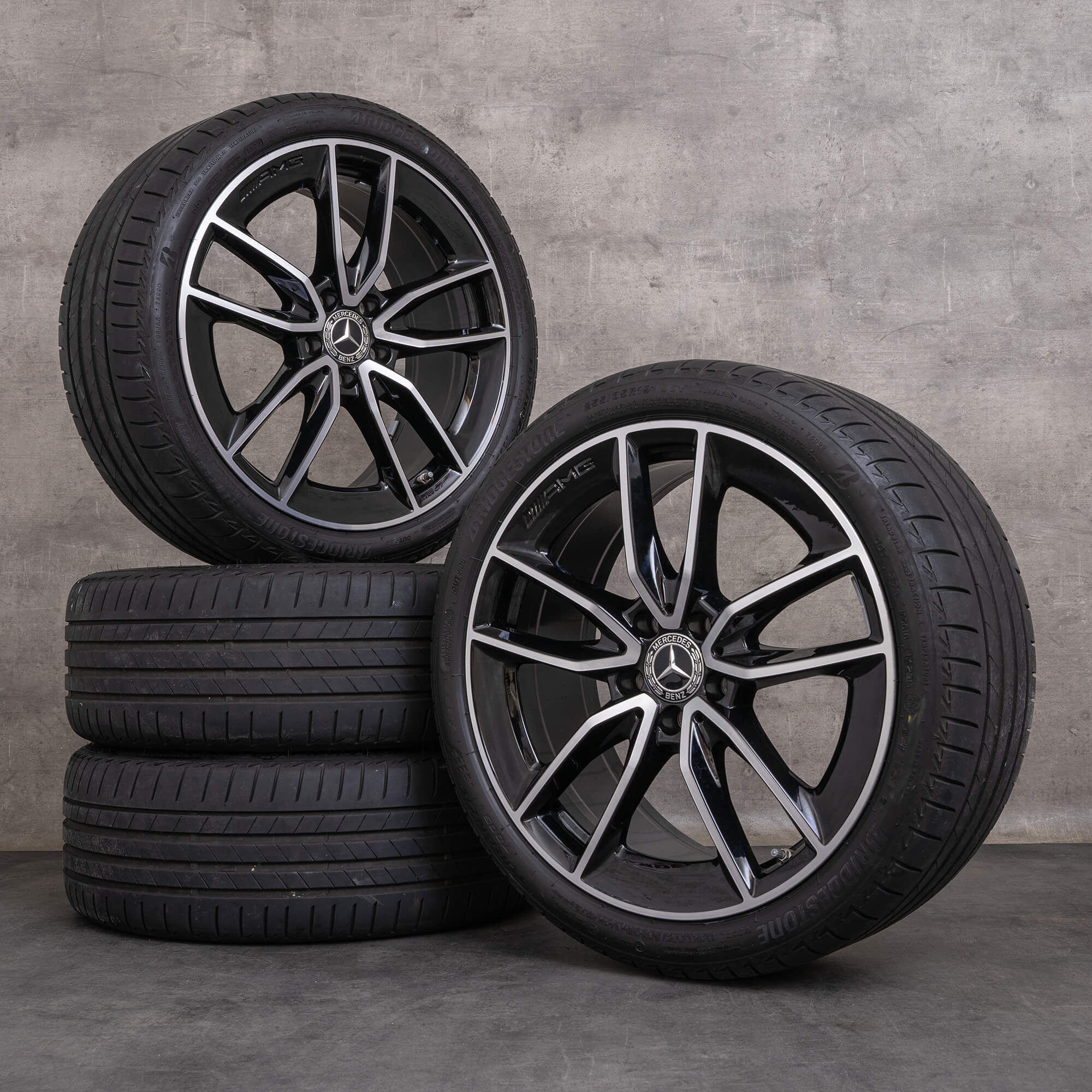 Originele Mercedes Benz C-klasse C43 AMG wielen 19 inch W205 S205 C205 A205 zomerwielen A2054010701 A2054010801 zwart hoogglans gedraaid