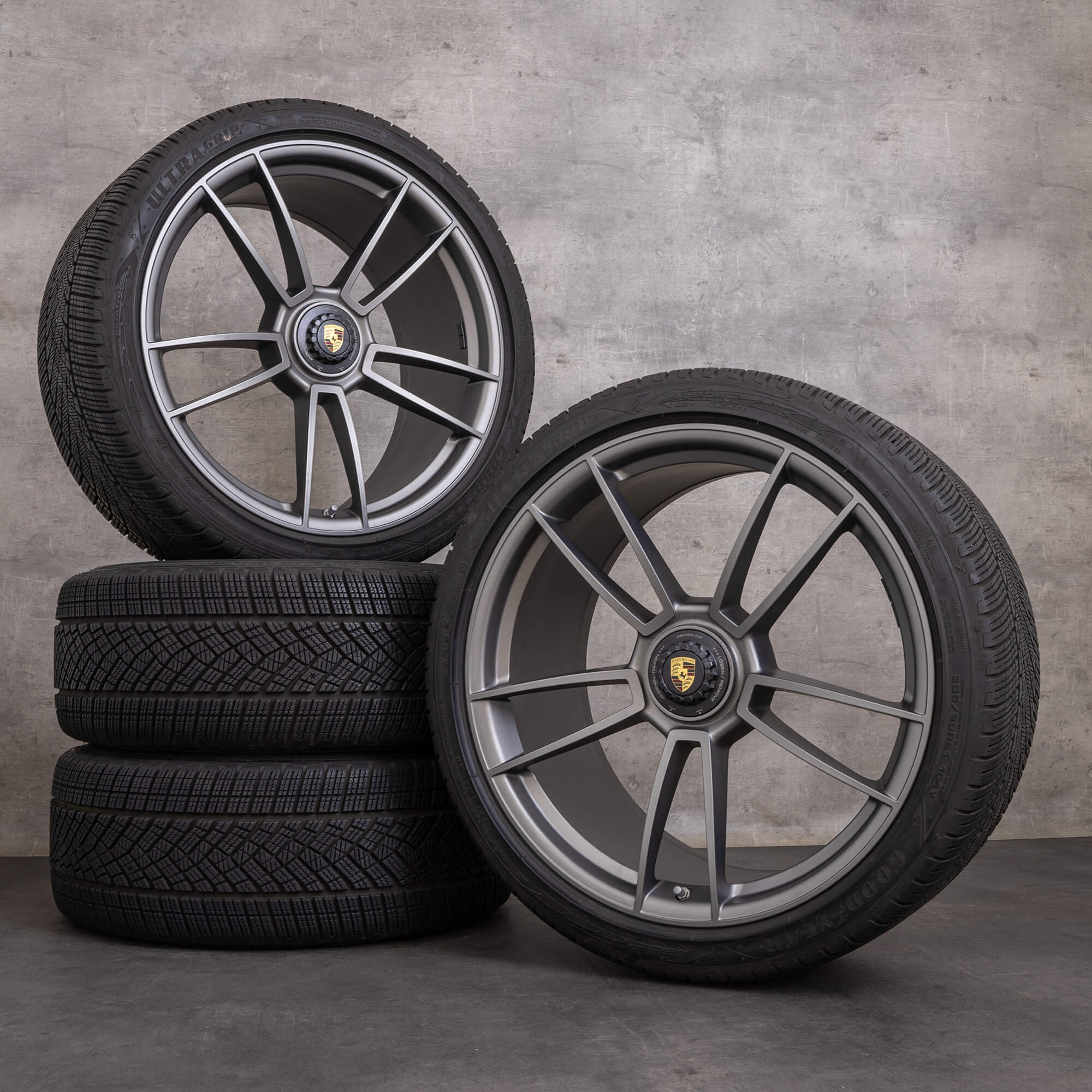 Originele Porsche 911 winterwielen 20 21 inch 992 I Turbo & S Cabriolet velgen 992601025AB 992601025AC platina zilver mat